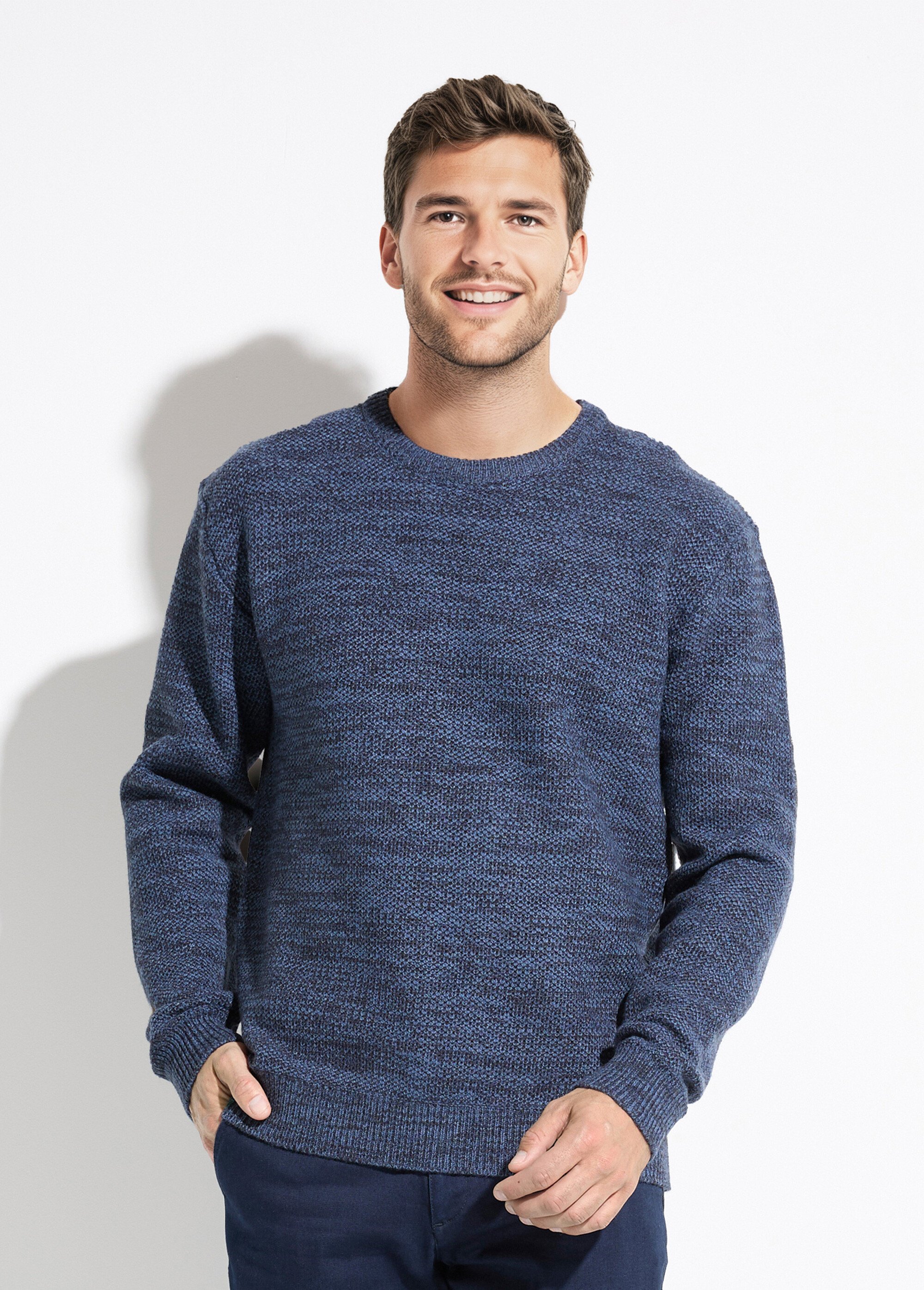 Pull col rond maille chinée laine manches longues Homme Bleu FAUNE FA1