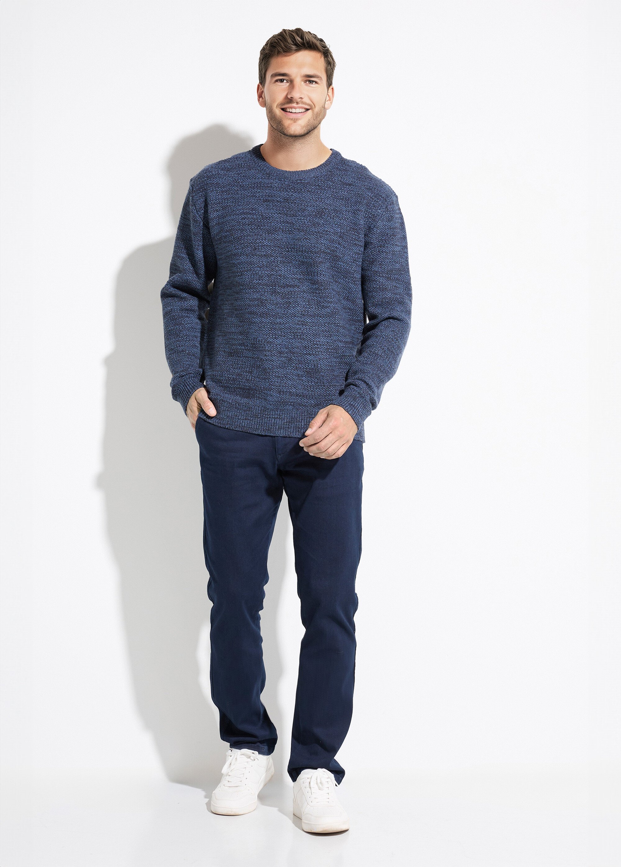 Pull col rond maille chinée laine manches longues Homme Bleu FAUNE SF1
