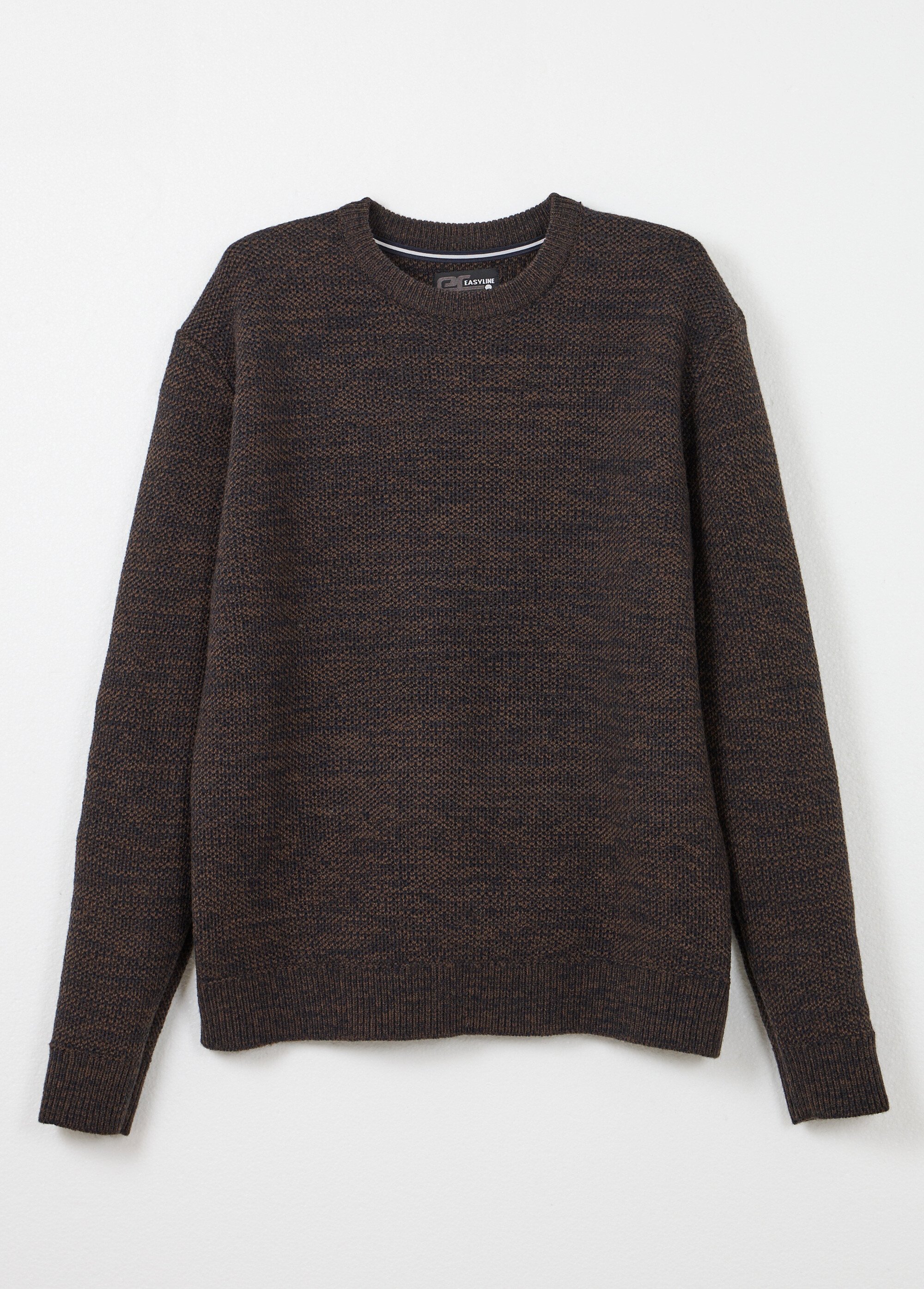 Pull col rond maille chinée laine manches longues Homme Marron FAUNE AP1