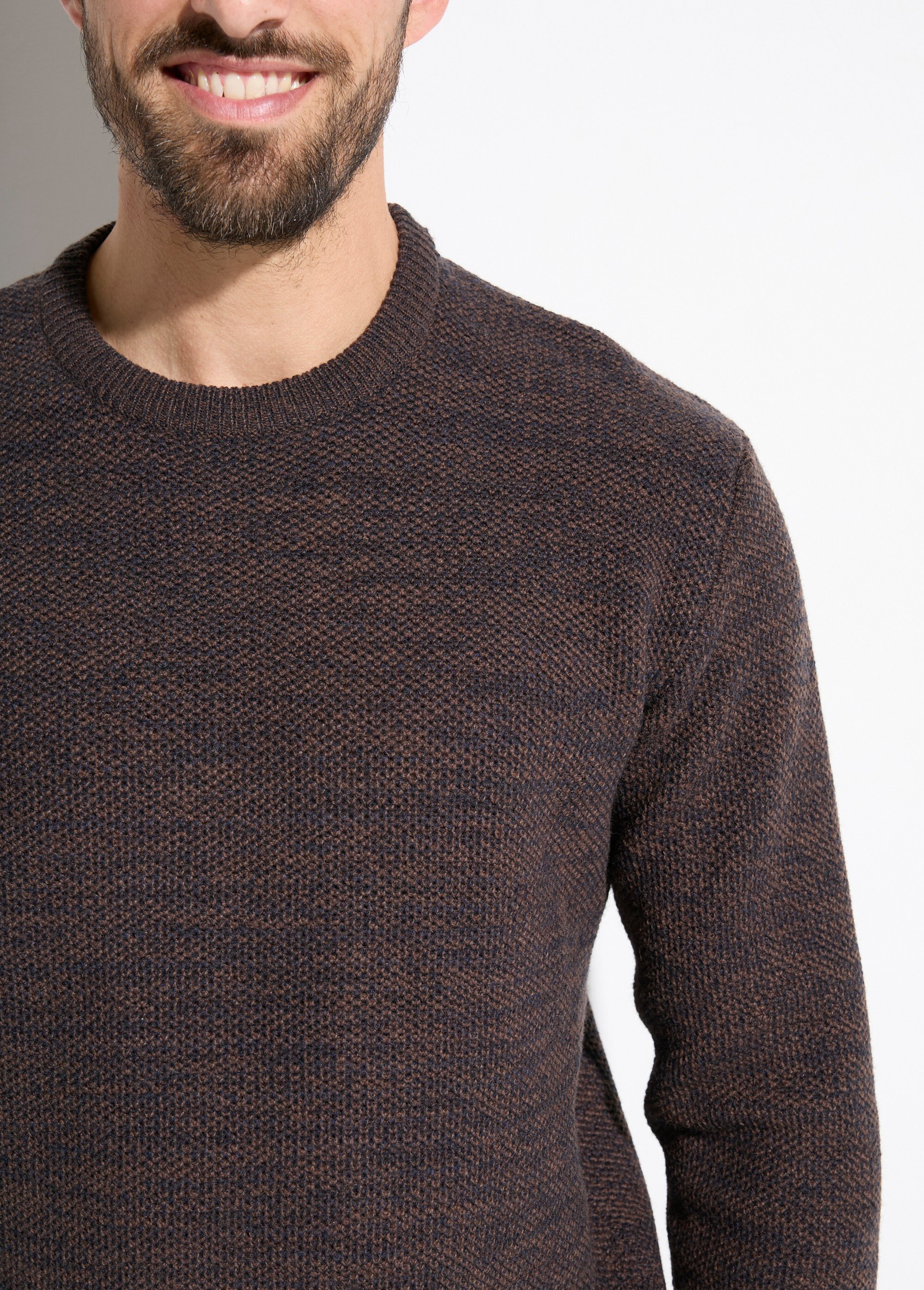 Pull col rond maille chinée laine manches longues Homme Marron FAUNE DE1