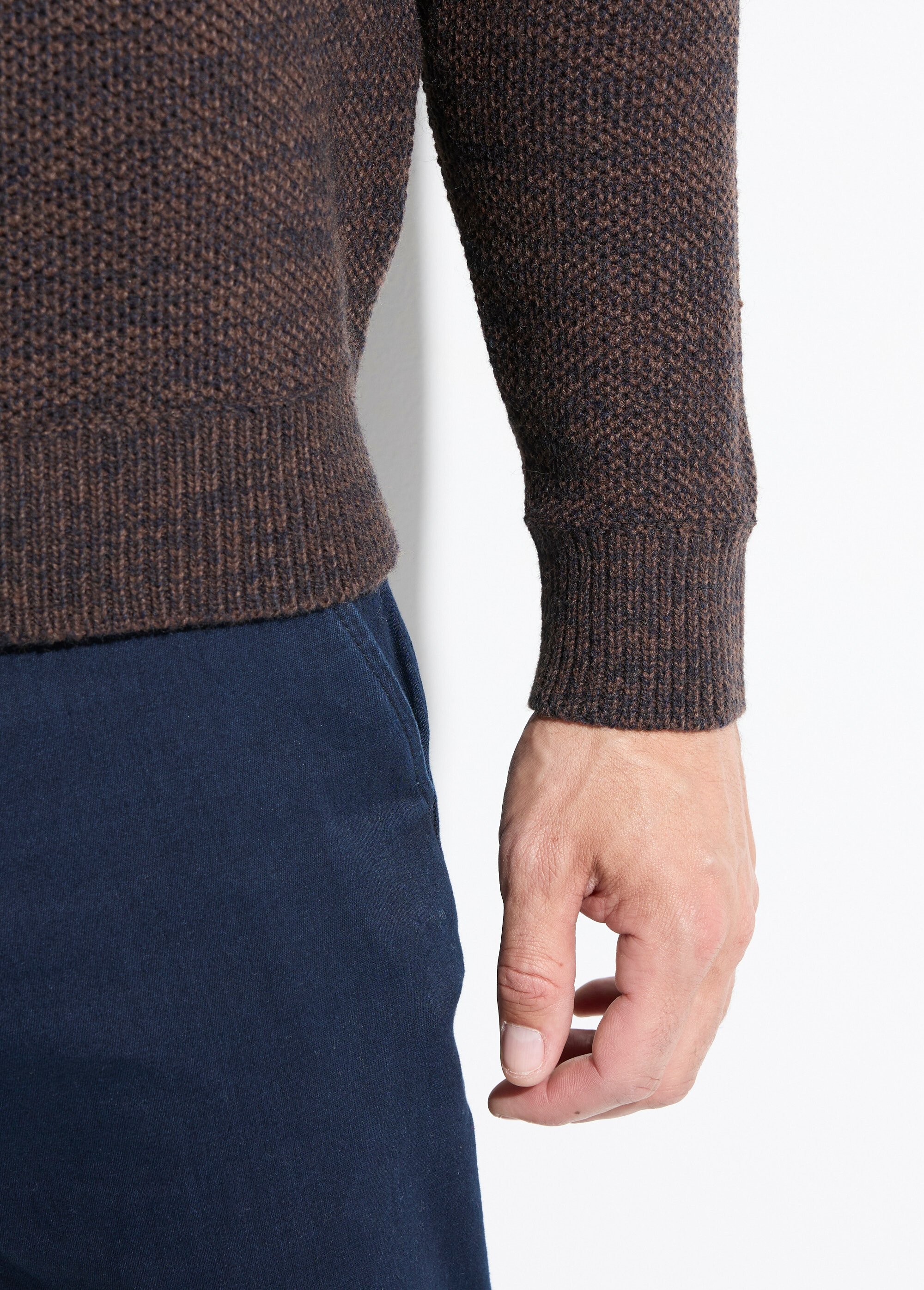 Pull col rond maille chinée laine manches longues Homme Marron FAUNE DE2