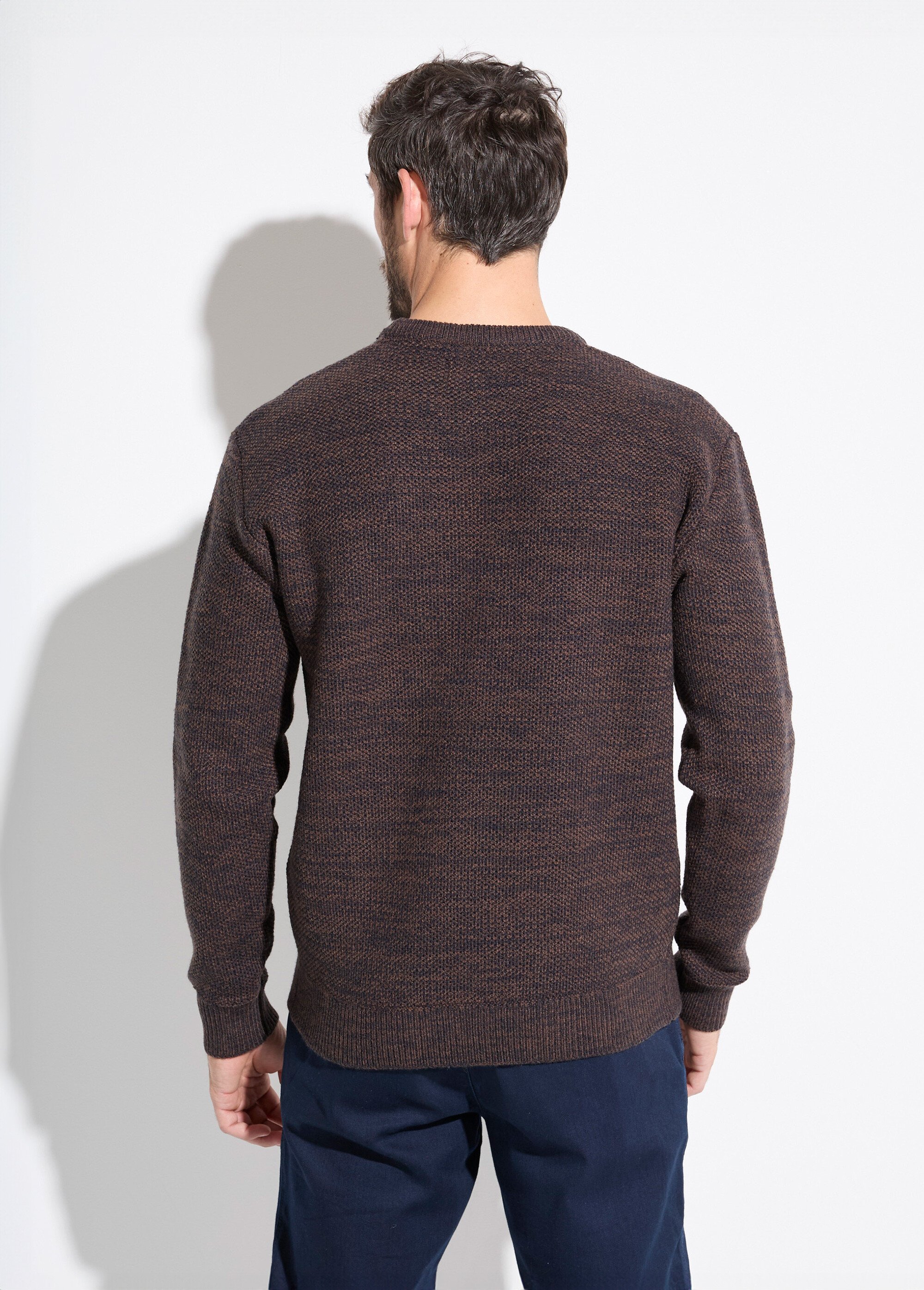 Pull col rond maille chinée laine manches longues Homme Marron FAUNE DO1