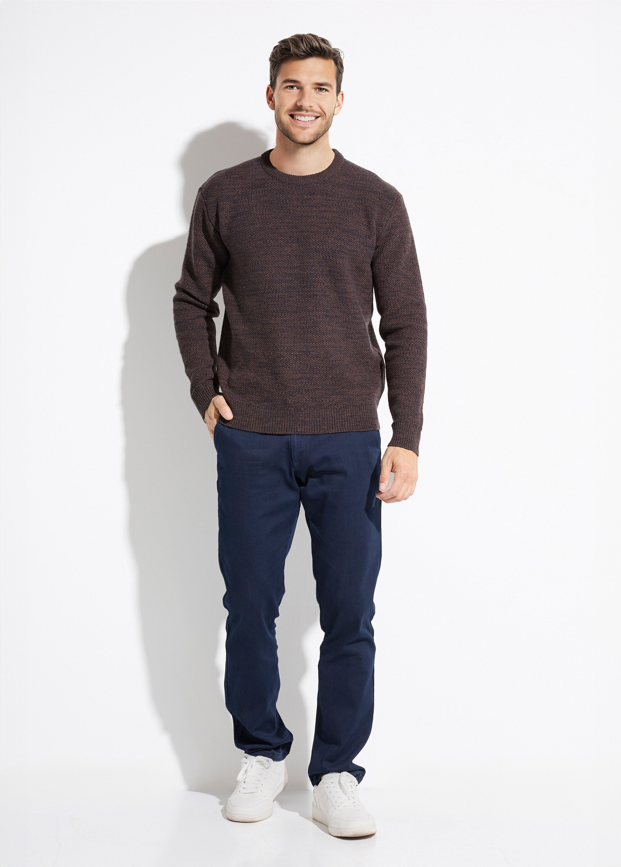 Pull col rond maille chinée laine manches longues Homme Marron FAUNE SF1