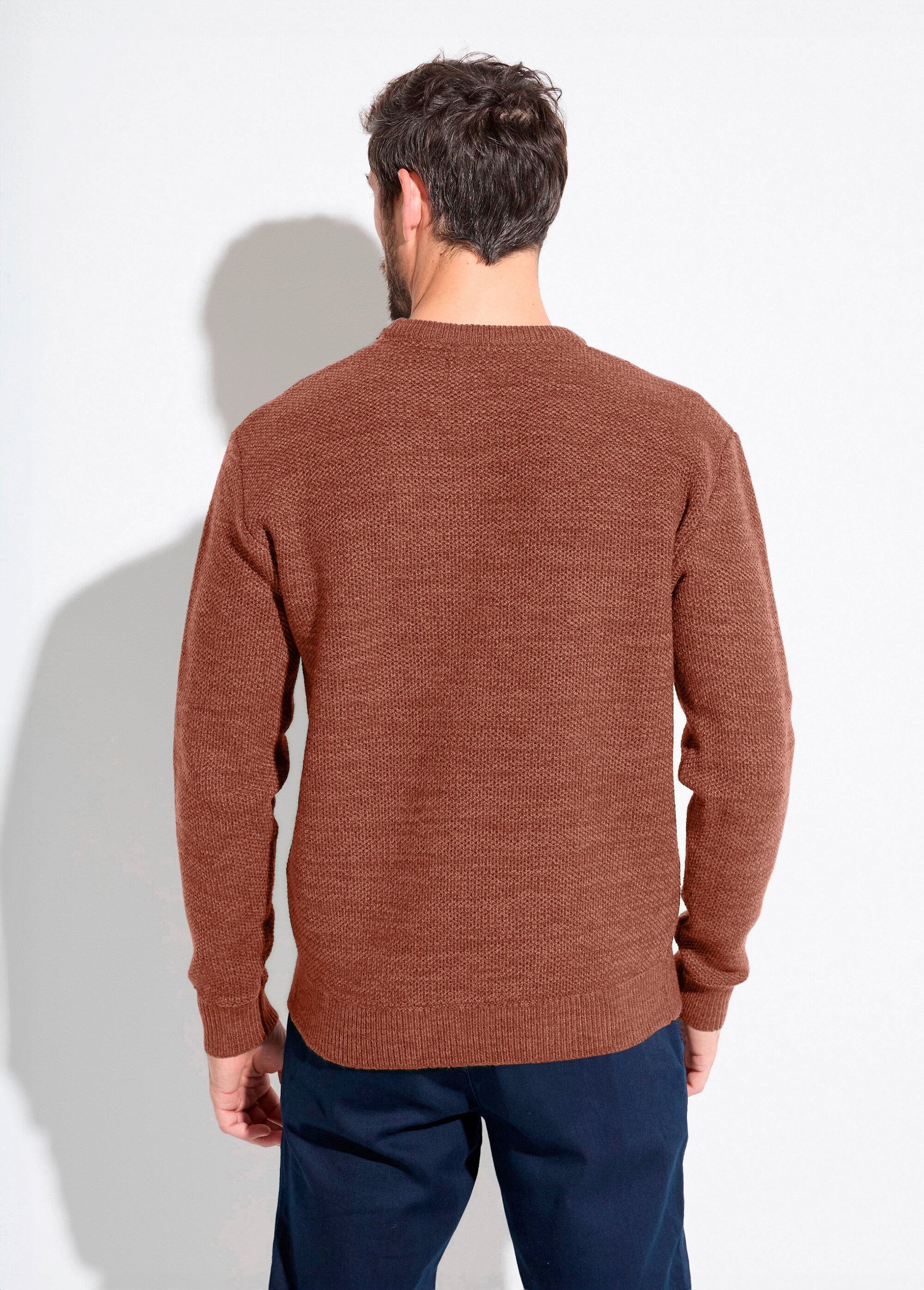 Pull col rond maille chinée laine manches longues Homme BRIQUE  FAUNE DO1