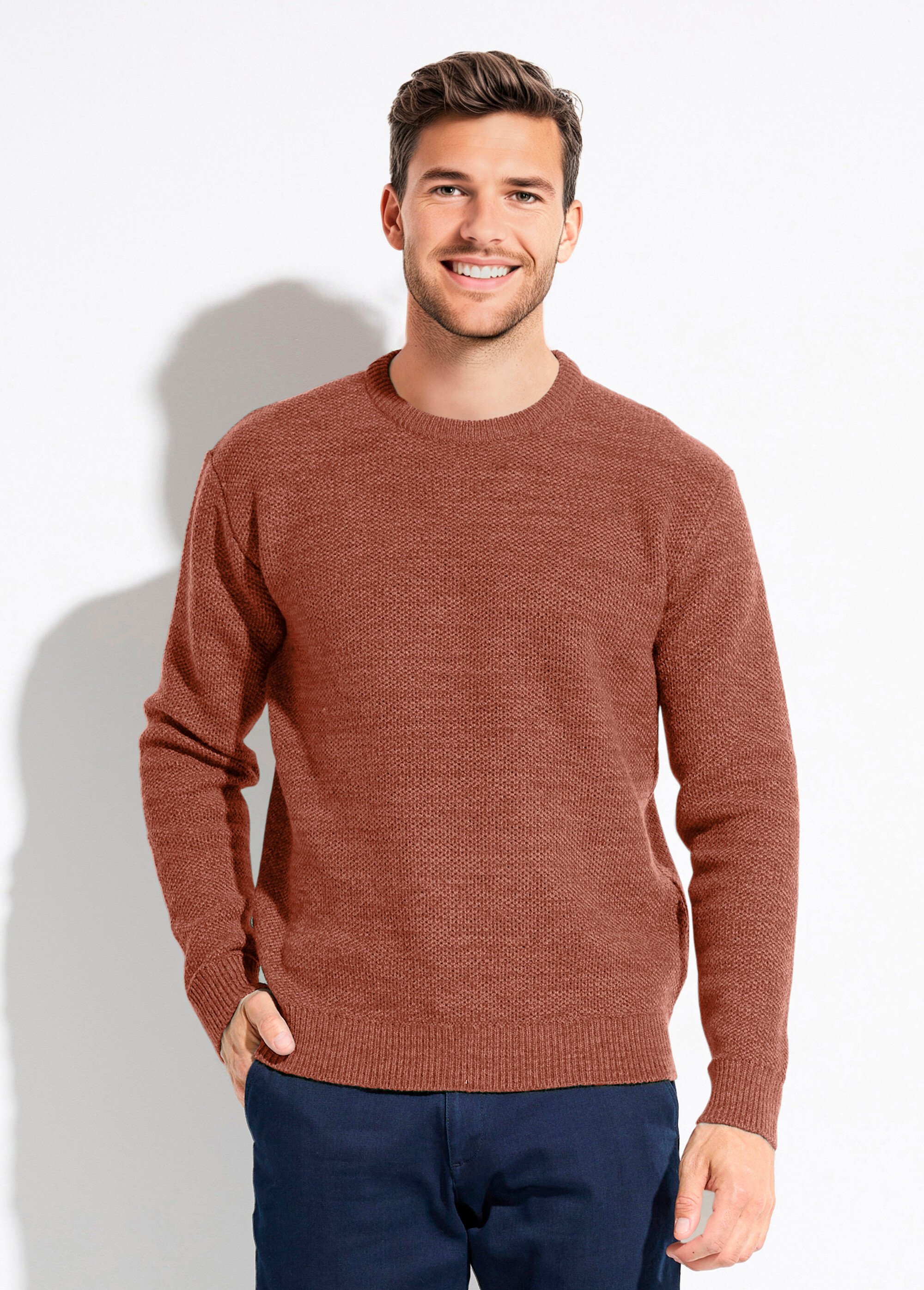 Pull col rond maille chinée laine manches longues Homme BRIQUE  FAUNE FA1
