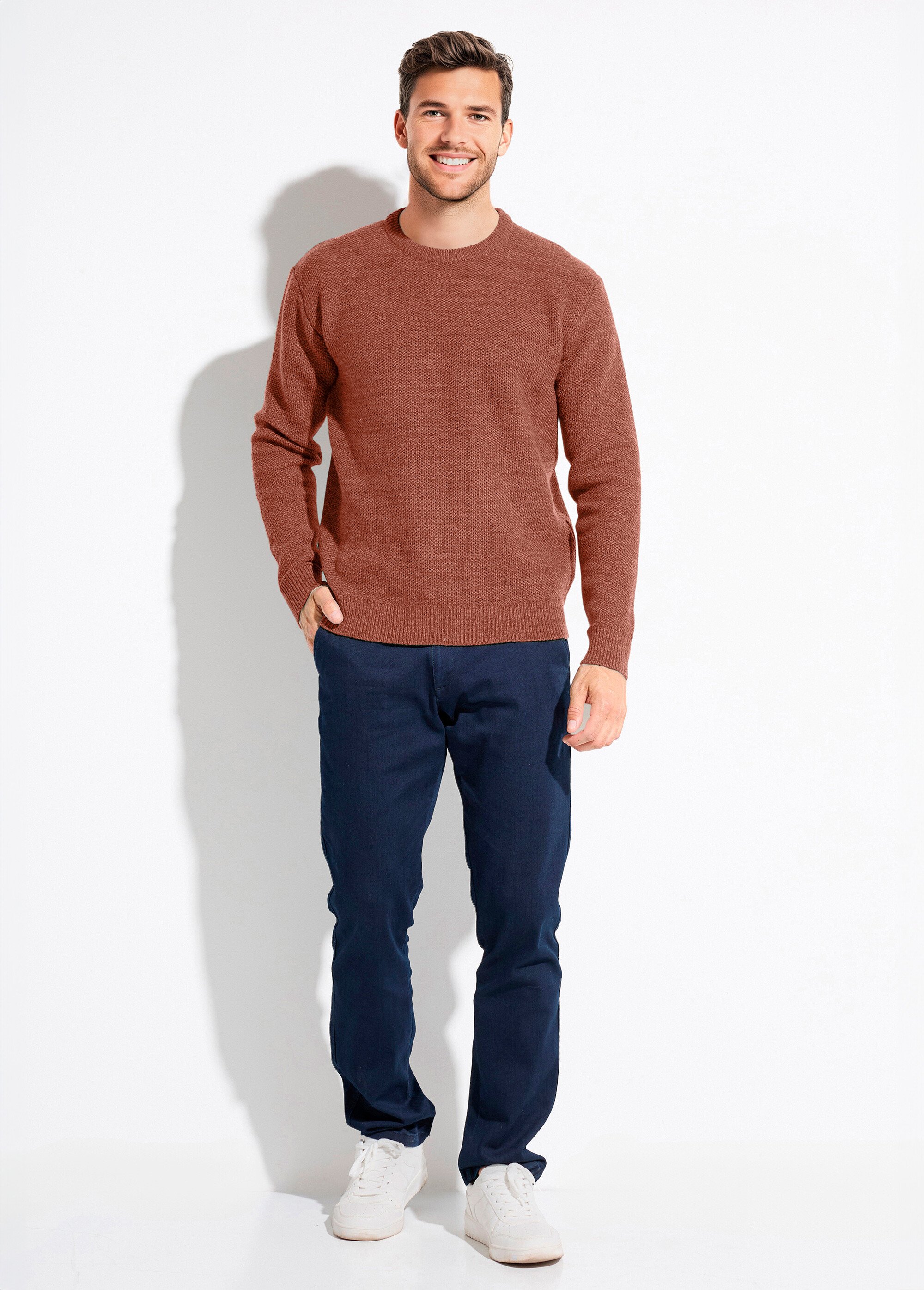 Pull col rond maille chinée laine manches longues Homme BRIQUE  FAUNE SF1
