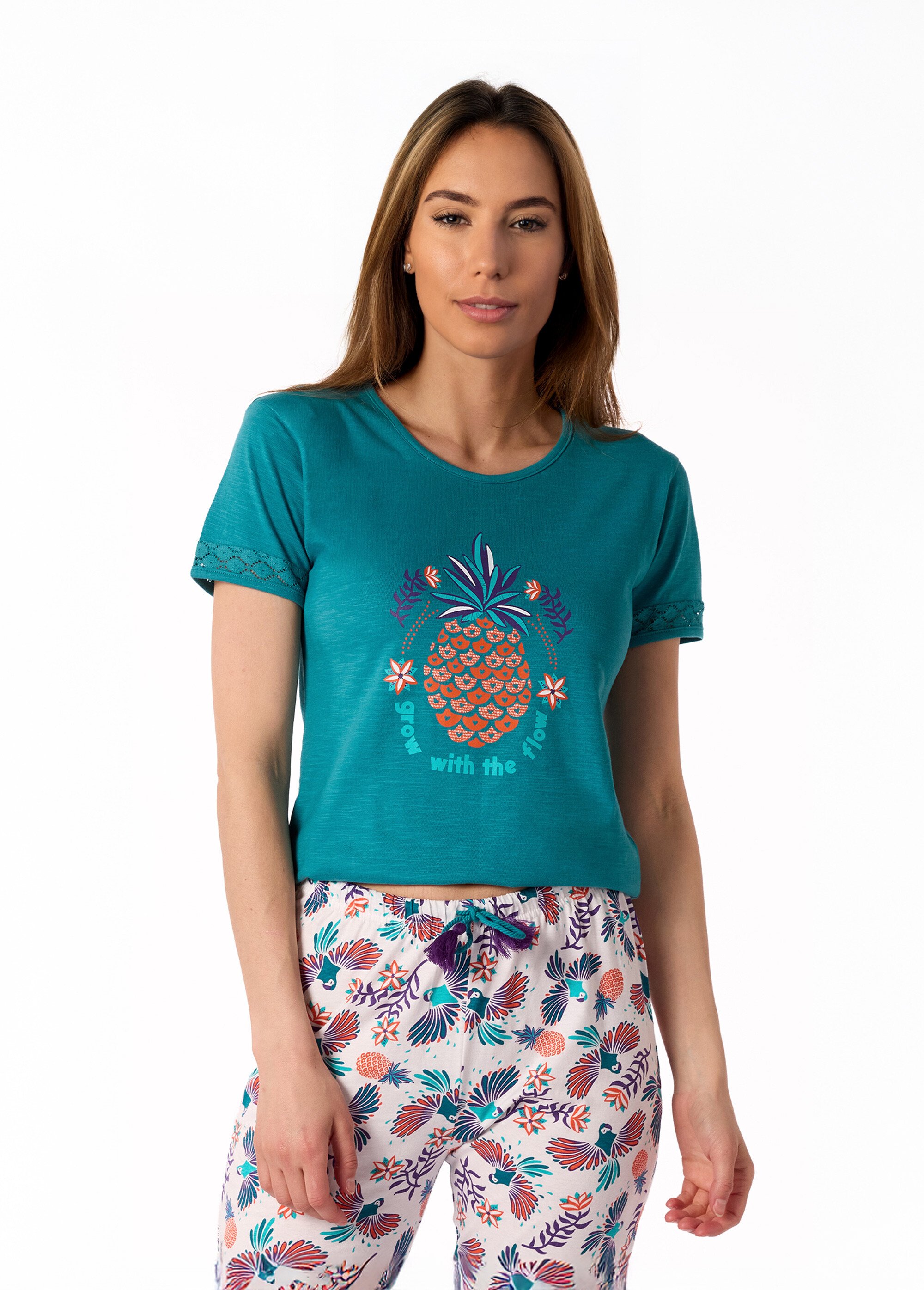 Pyjama 2 pièces ananas manches courtes Femme Bleu AF.INK.PCOGT DE1