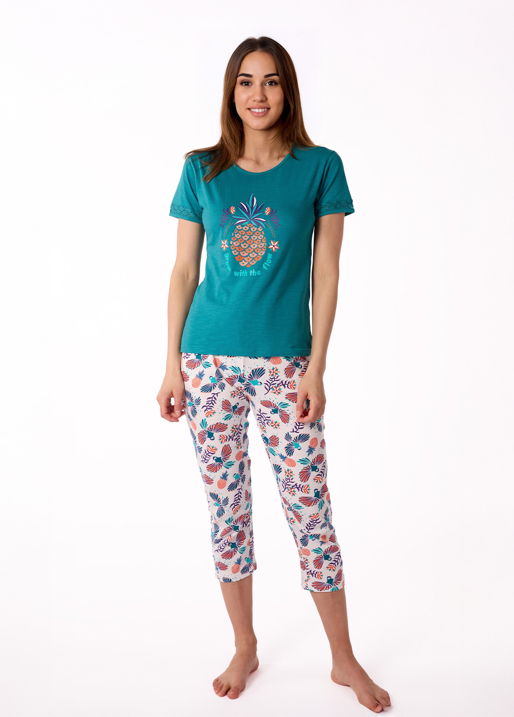 Pyjama 2 pièces ananas manches courtes Femme Bleu AF.INK.PCOGT FA1