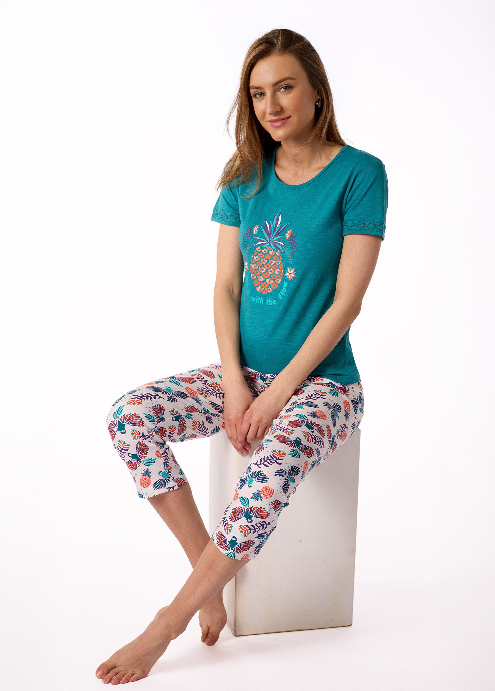 Pyjama 2 pièces ananas manches courtes Femme Bleu AF.INK.PCOGT SI1