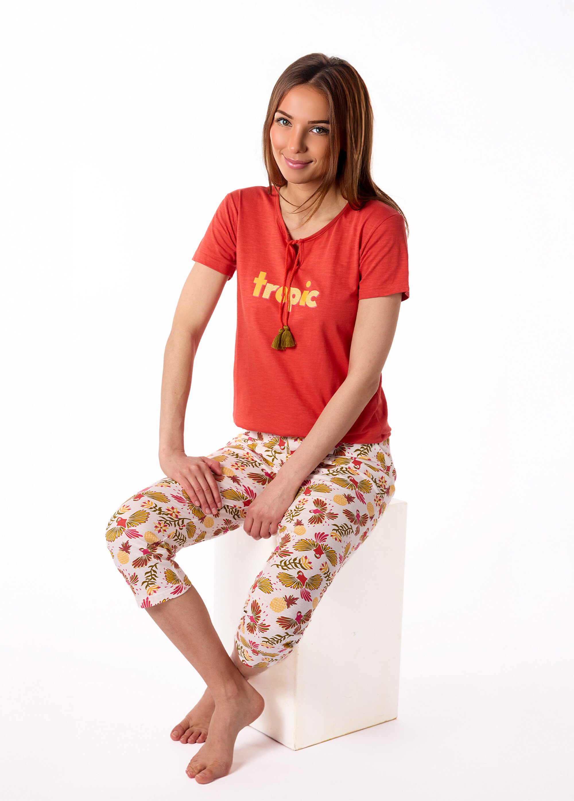 Pyjama 2 pièces ananas manches courtes Femme Orange AF.INK.PCOGT SI1