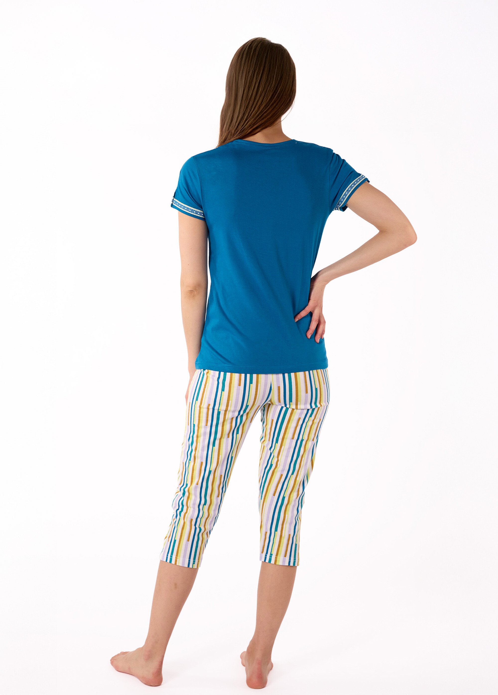 Pyjama 2 pièces rayé manches courtes Femme Bleu AF.SAMB.PCOGT DO1