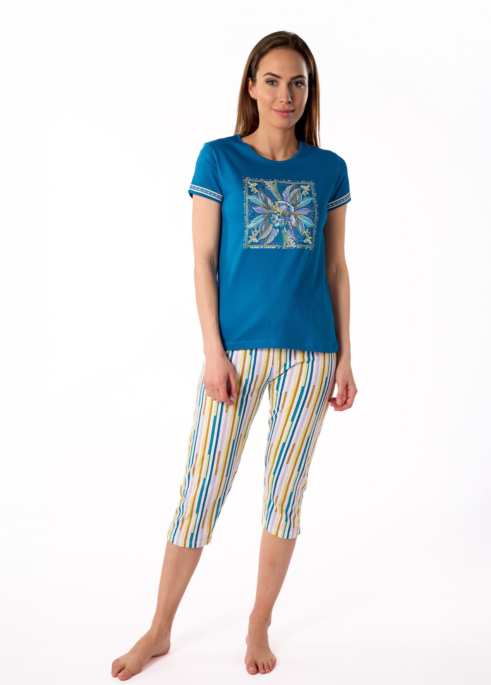 Pyjama 2 pièces rayé manches courtes Femme Bleu AF.SAMB.PCOGT FA1