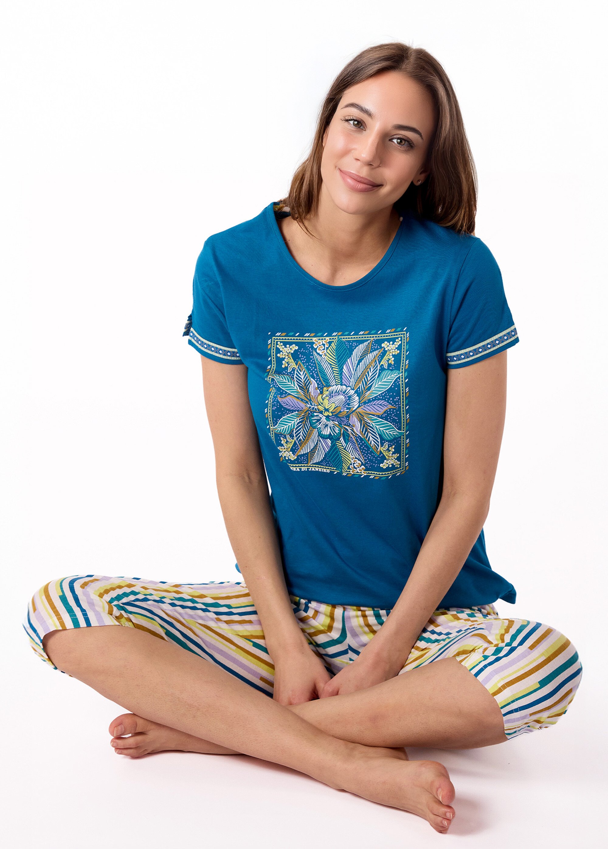 Pyjama 2 pièces rayé manches courtes Femme Bleu AF.SAMB.PCOGT SI1
