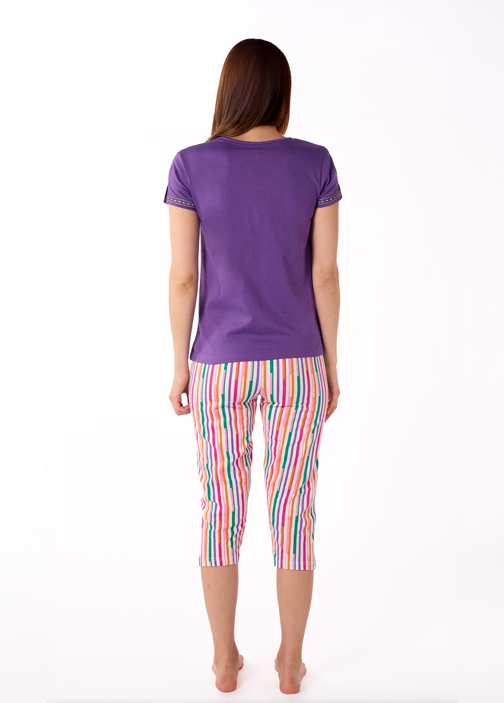 Pyjama 2 pièces rayé manches courtes Femme Violet AF.SAMB.PCOGT DO1