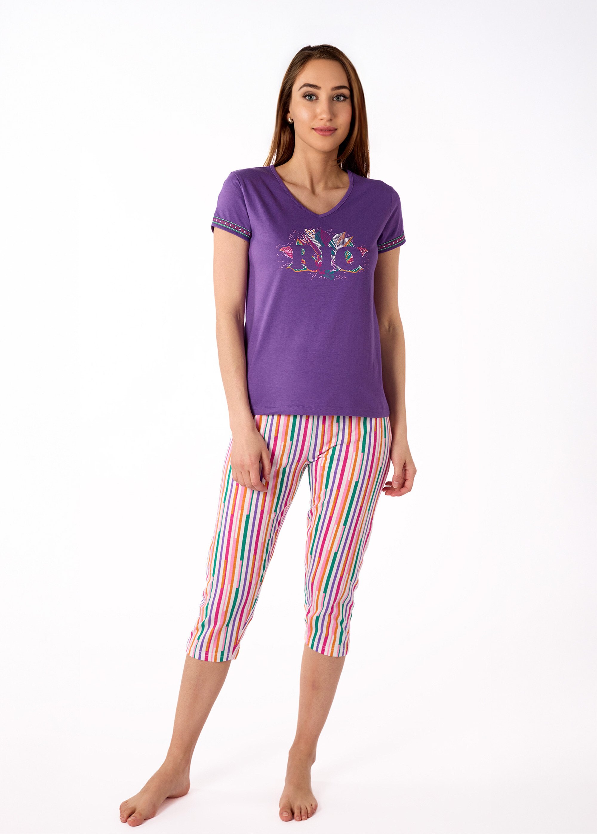Pyjama 2 pièces rayé manches courtes Femme Violet AF.SAMB.PCOGT FA1
