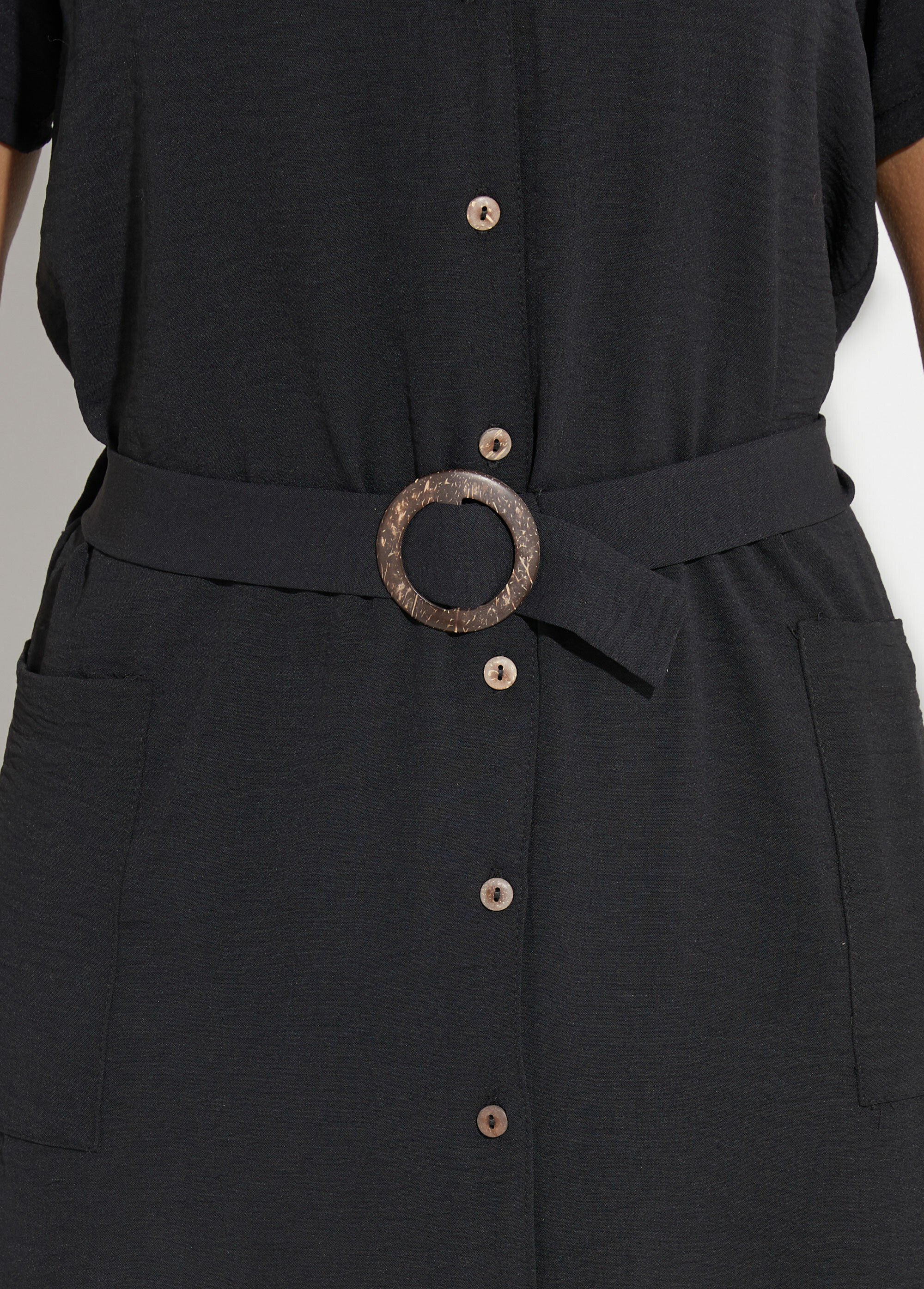 Robe chemisier en crêpe, style ethnique Femme Noir TM-TAMO DE2