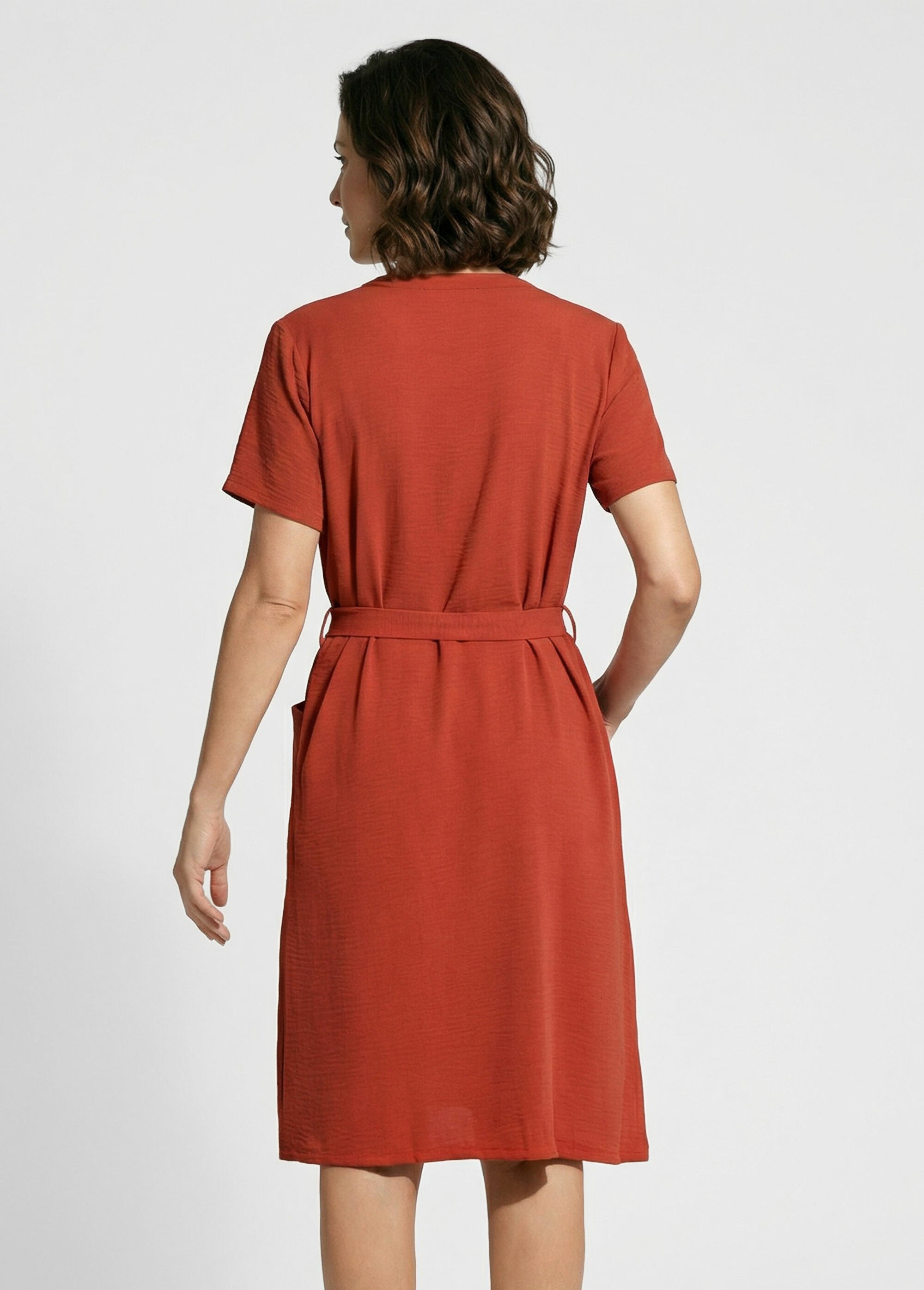 Robe chemisier en crêpe, style ethnique Femme Rouge TM-TAMO DO1