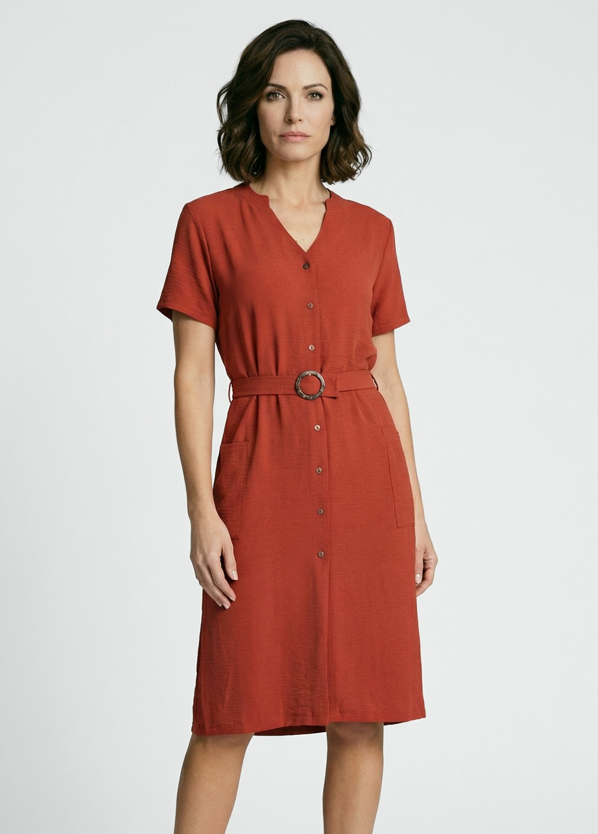 Robe chemisier en crêpe, style ethnique Femme Rouge TM-TAMO FA1