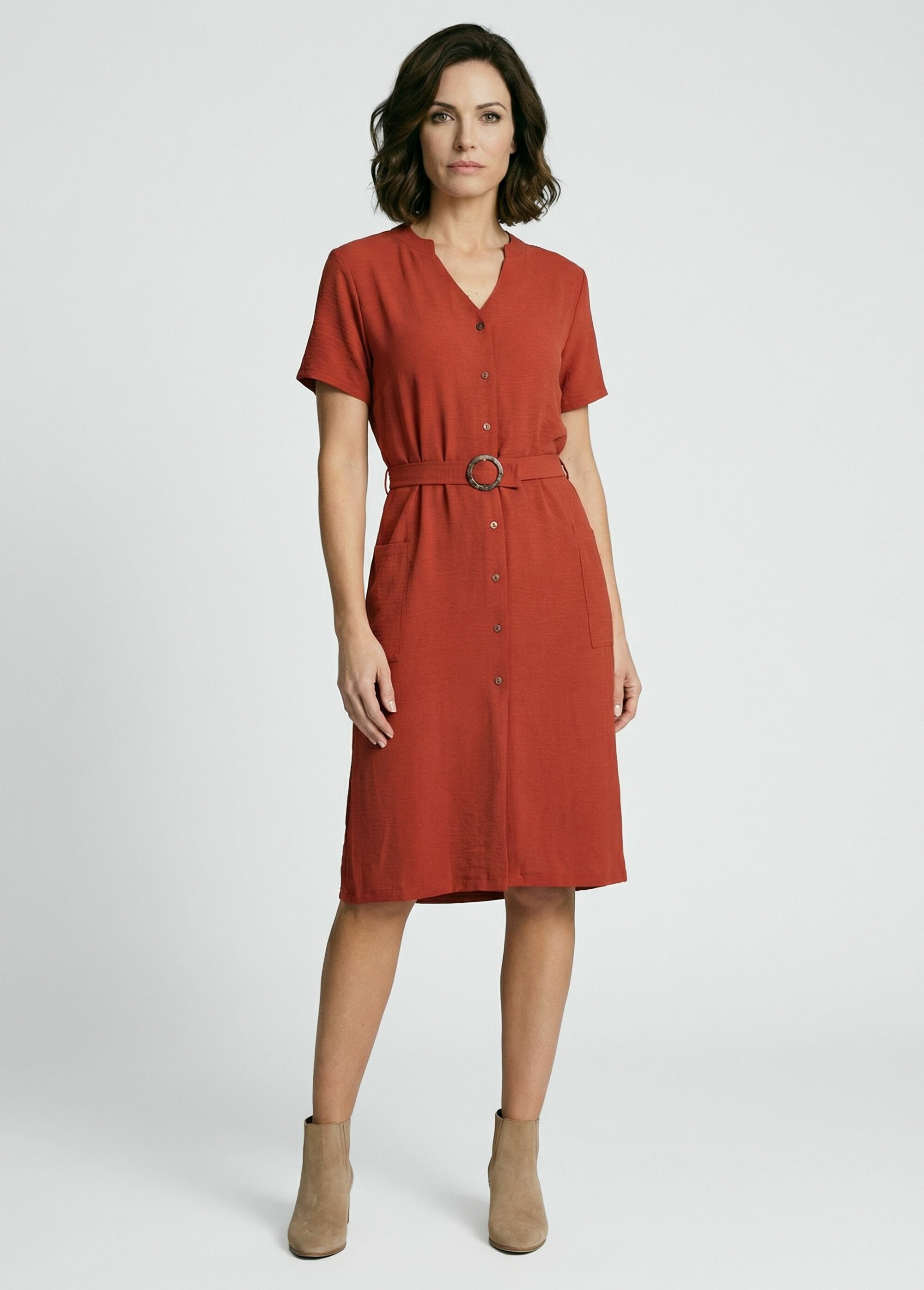 Robe chemisier en crêpe, style ethnique Femme Rouge TM-TAMO SF1