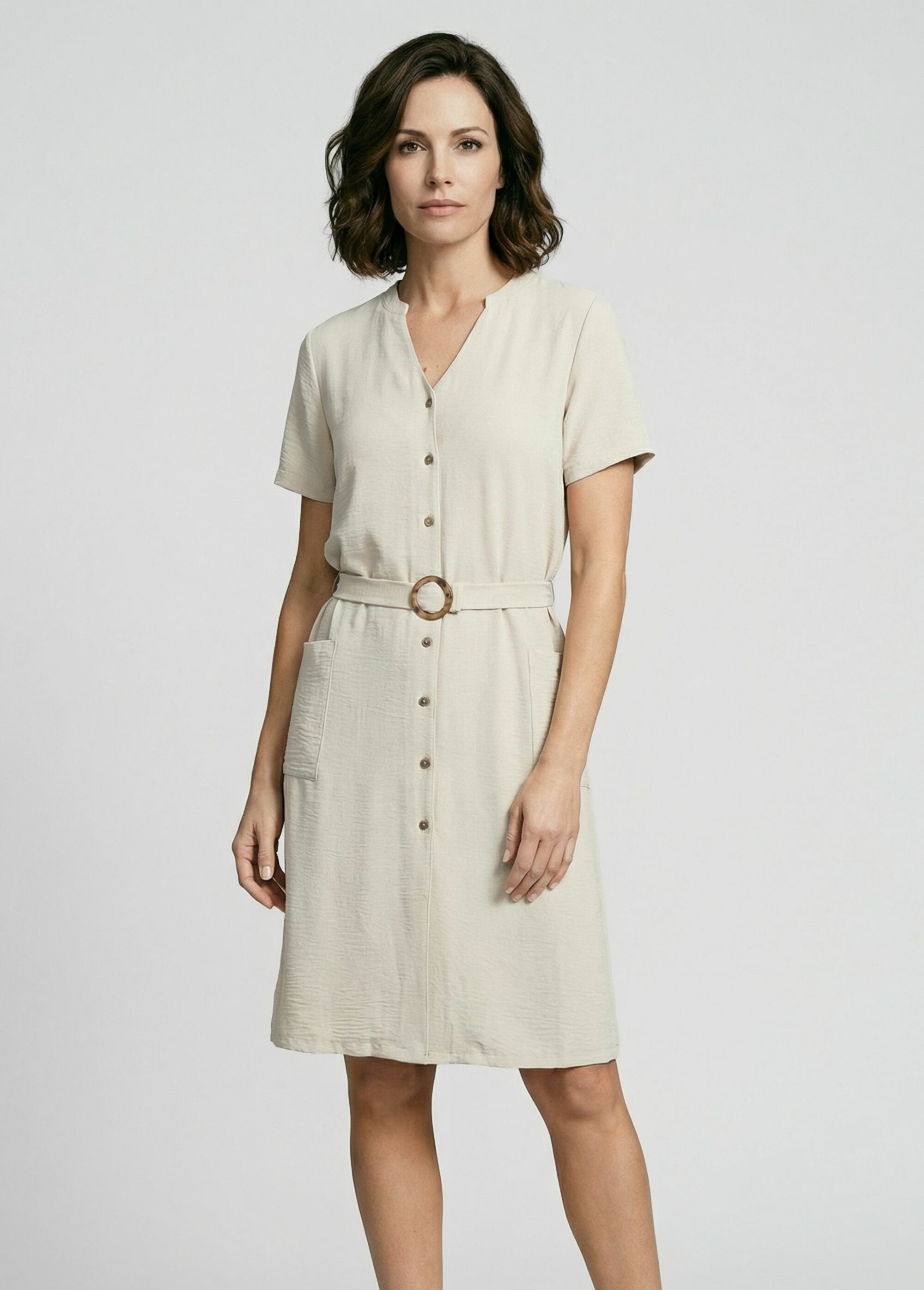 Robe chemisier en crêpe, style ethnique Femme Beige TM-TAMO FA1