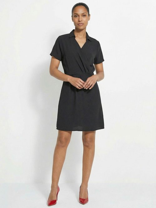 Robe col V manches courtes, Essentiel Femme Noir TM-NATURE FA1