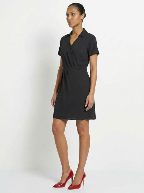 Robe col V manches courtes, Essentiel Femme Noir TM-NATURE MV1