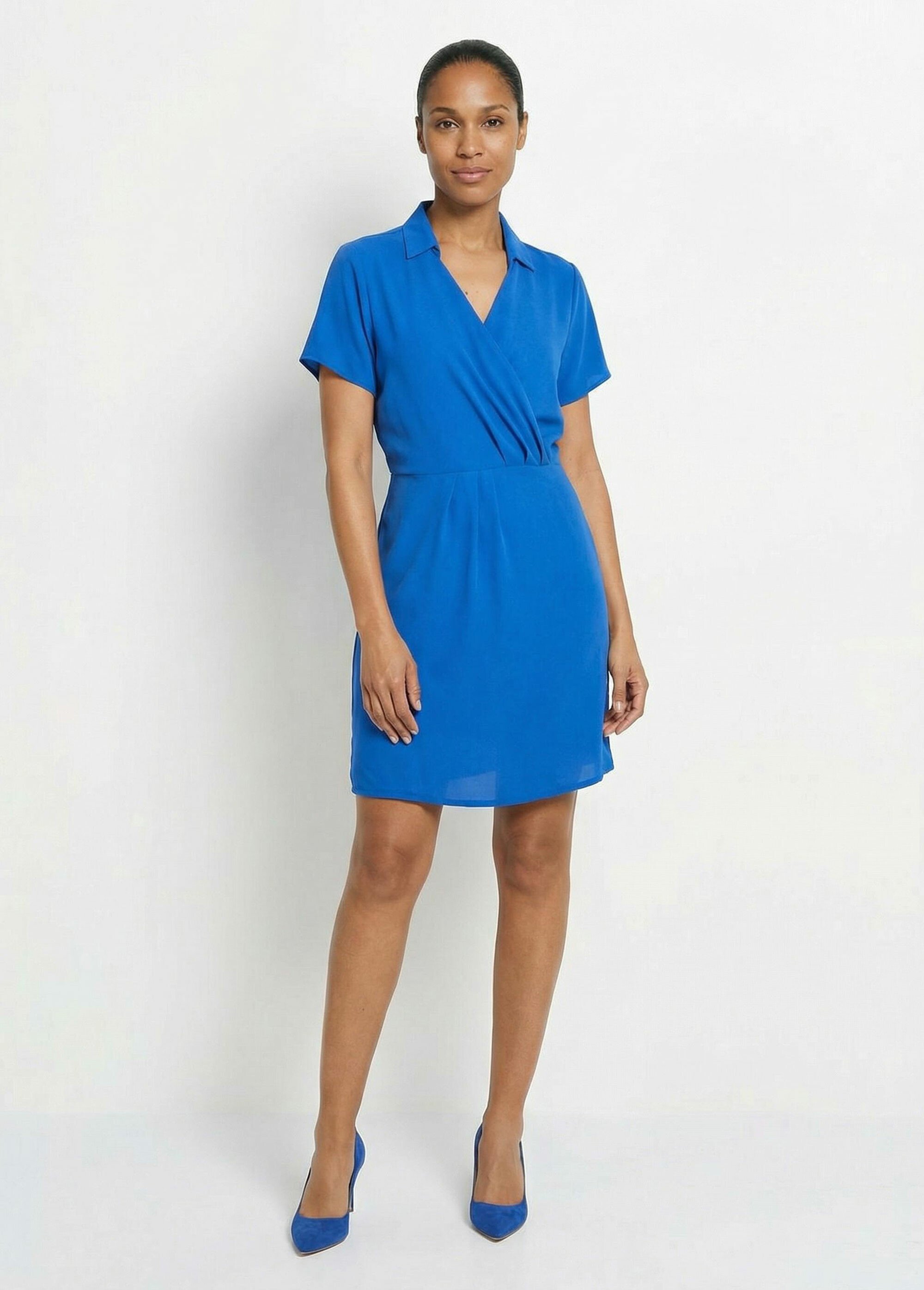 Robe col V manches courtes, Essentiel Femme Bleu TM-NATURE FA1