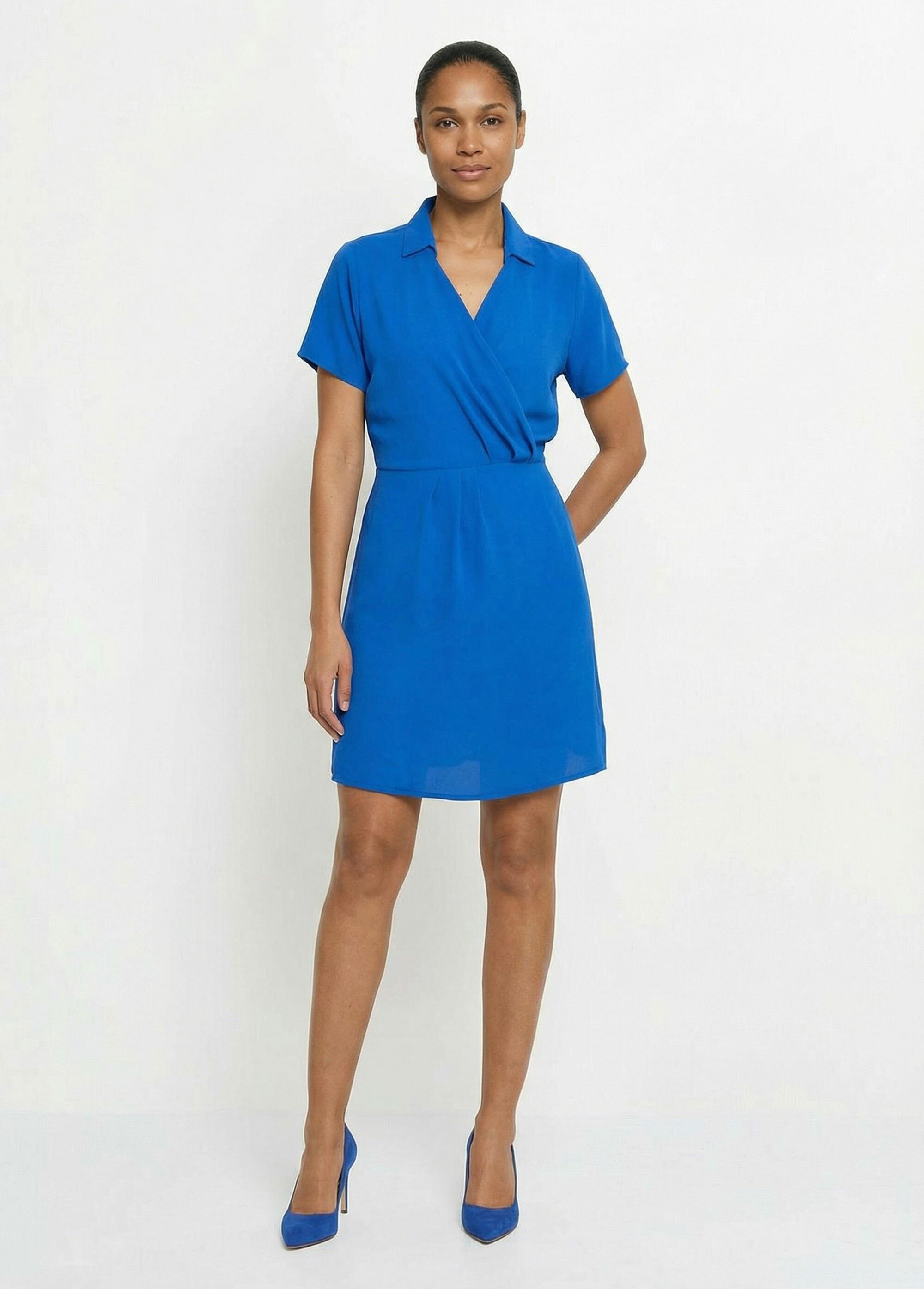 Robe col V manches courtes, Essentiel Femme Bleu TM-NATURE SF1