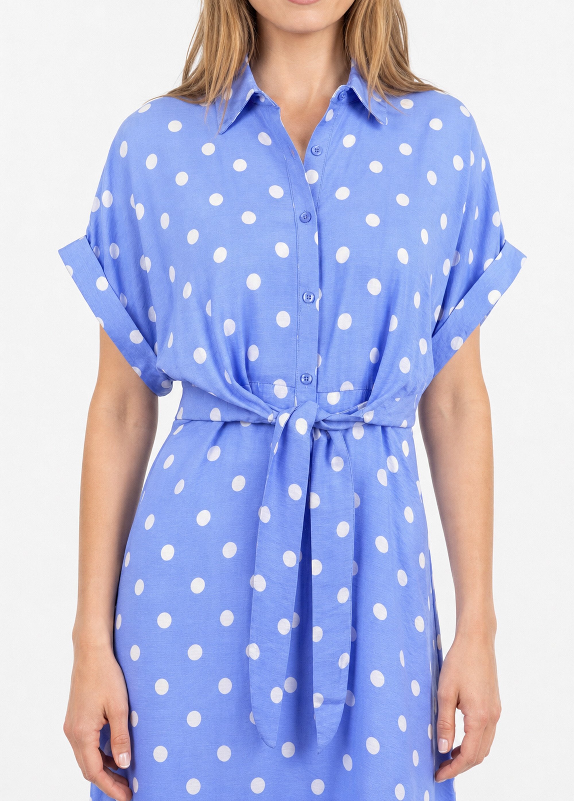Robe longue à pois, manches courtes Femme Bleu JB-A1682 DE1