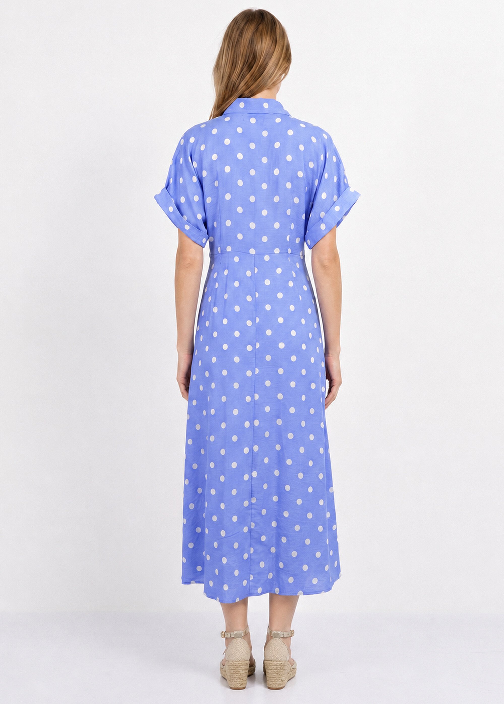 Robe longue à pois, manches courtes Femme Bleu JB-A1682 DO1