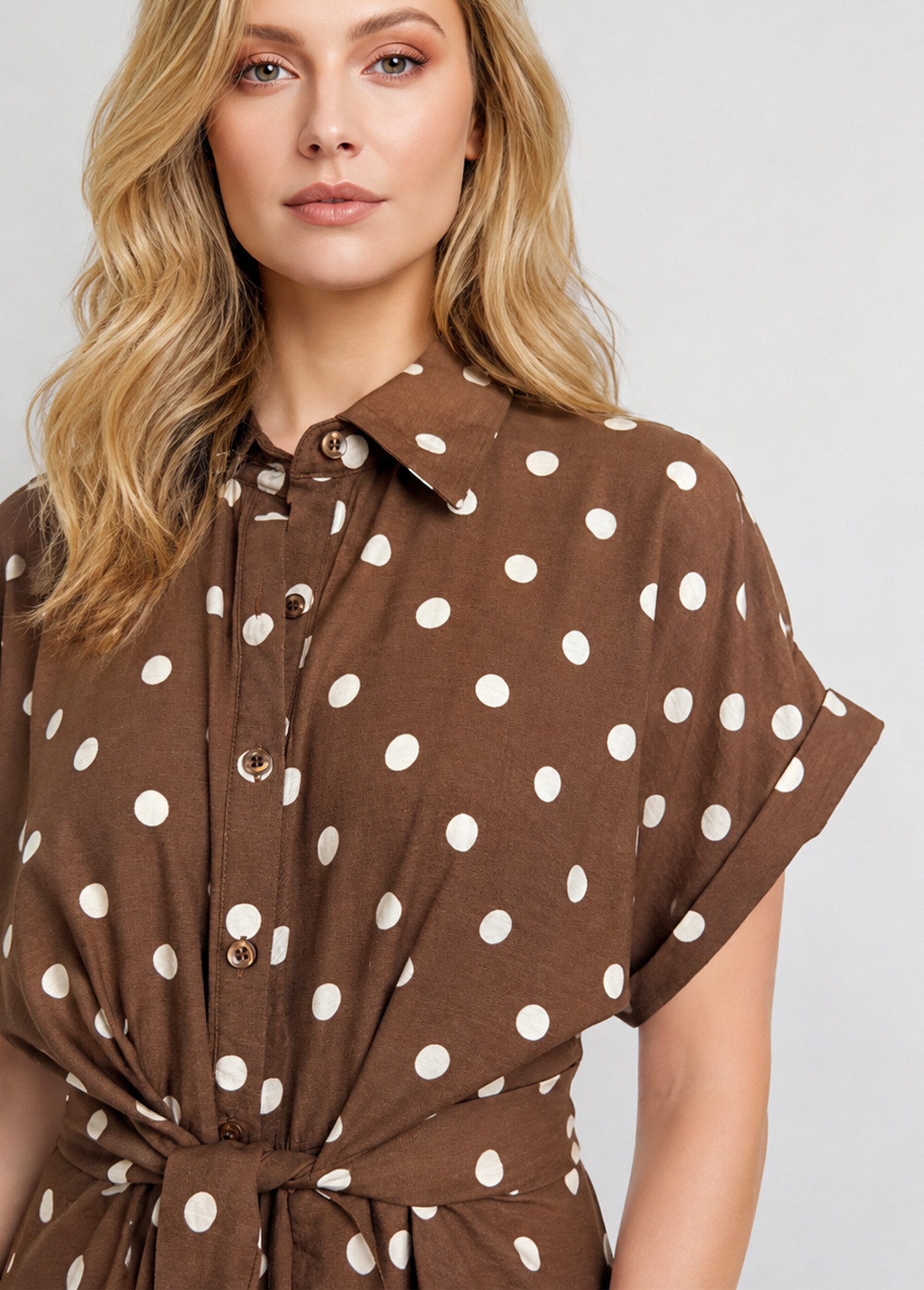 Robe longue à pois, manches courtes Femme CHOCOLAT ET ECRU JB-A1682 DE1