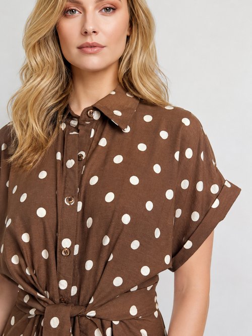 Robe longue à pois, manches courtes Femme CHOCOLAT ET ECRU JB-A1682 DE1