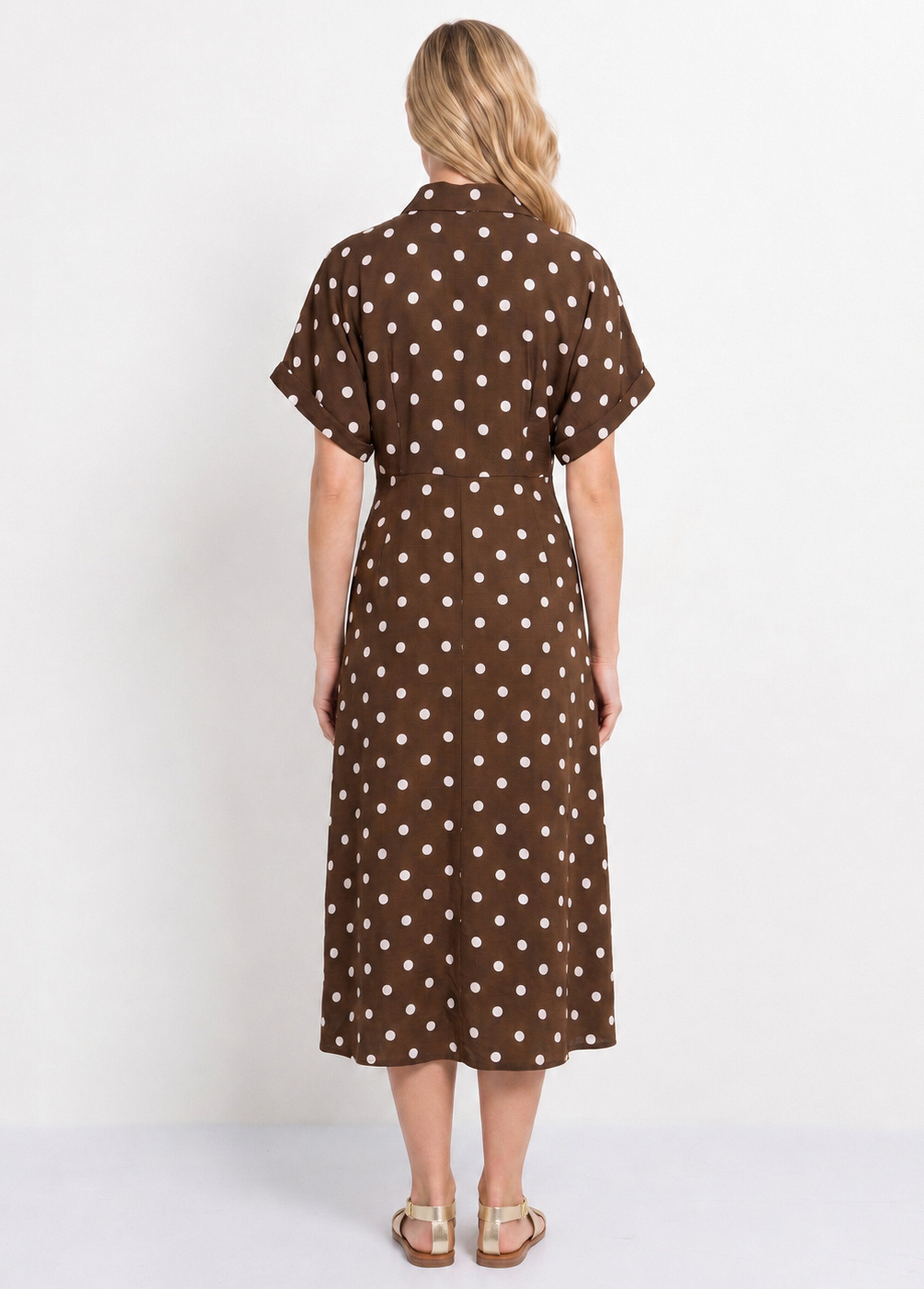 Robe longue à pois, manches courtes Femme CHOCOLAT ET ECRU JB-A1682 DO1