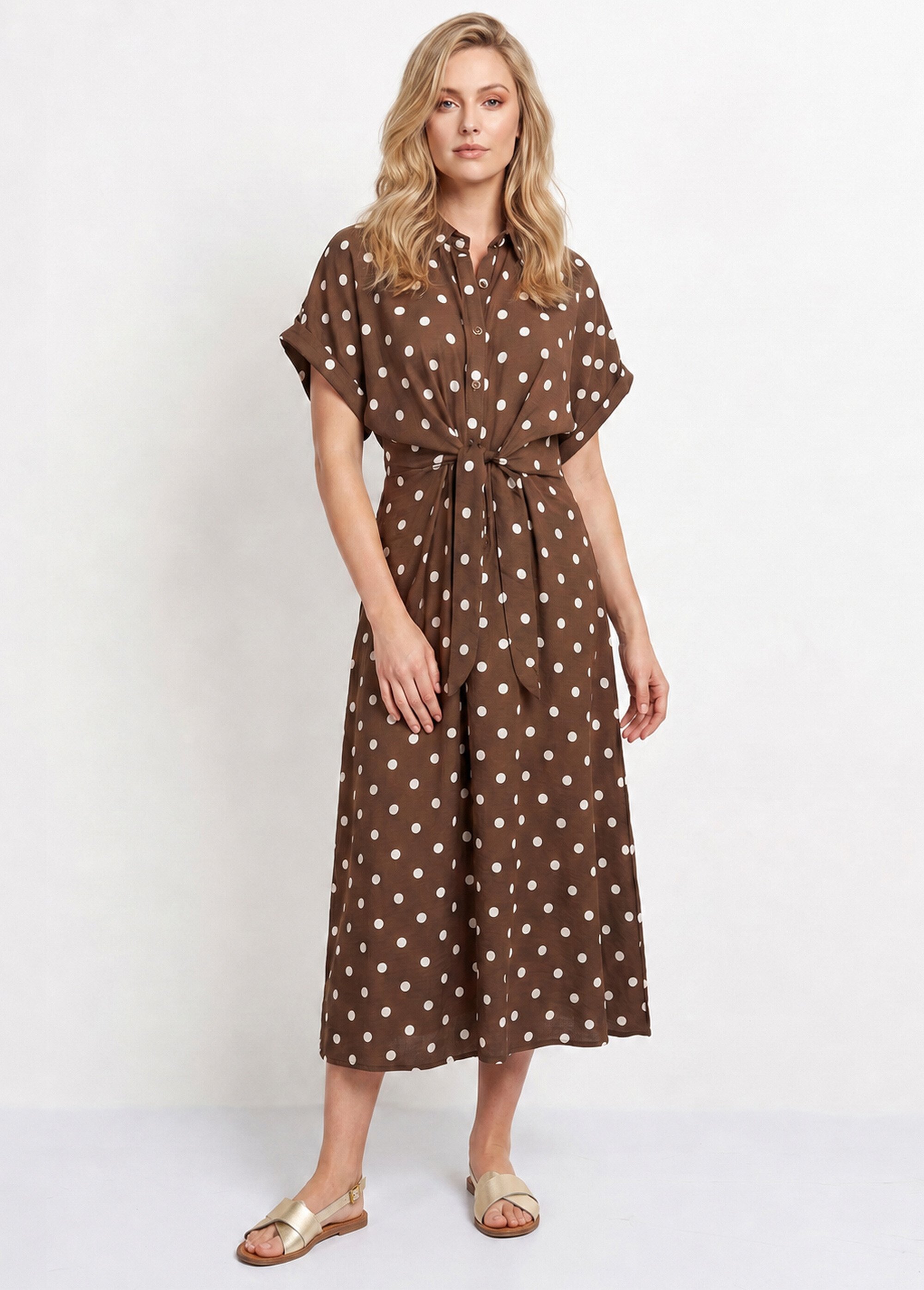 Robe longue à pois, manches courtes Femme CHOCOLAT ET ECRU JB-A1682 FA1