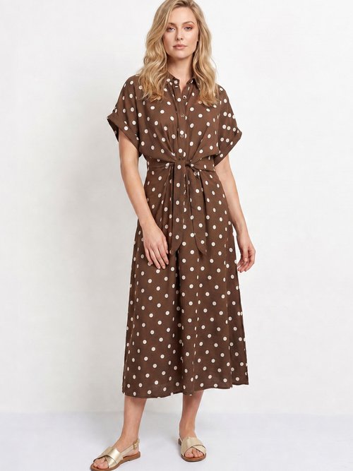 Robe longue à pois, manches courtes Femme CHOCOLAT ET ECRU JB-A1682 FA1