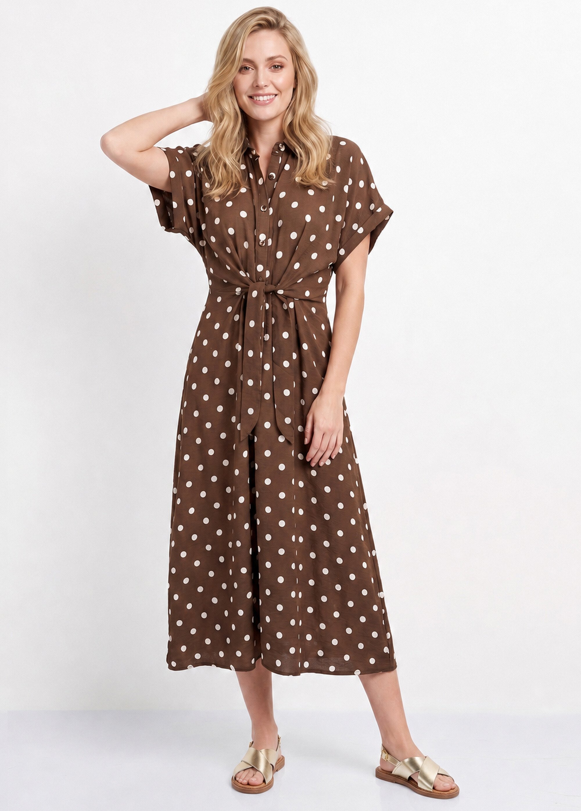 Robe longue à pois, manches courtes Femme CHOCOLAT ET ECRU JB-A1682 MV1
