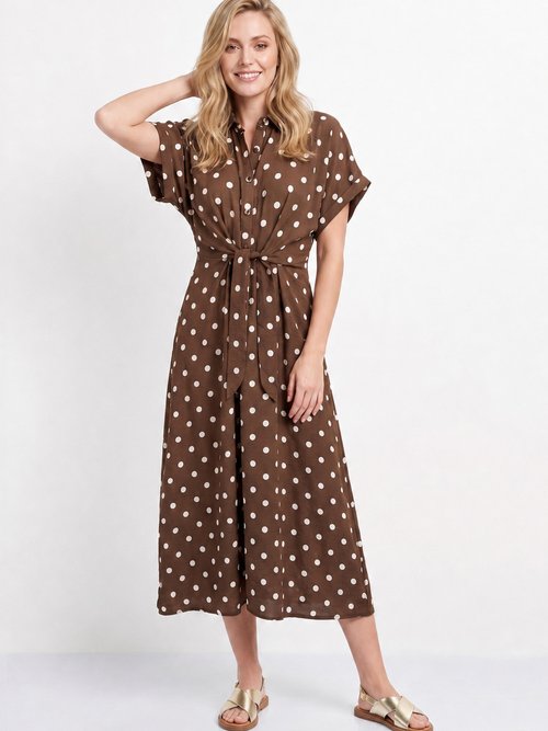 Robe longue à pois, manches courtes Femme CHOCOLAT ET ECRU JB-A1682 MV1