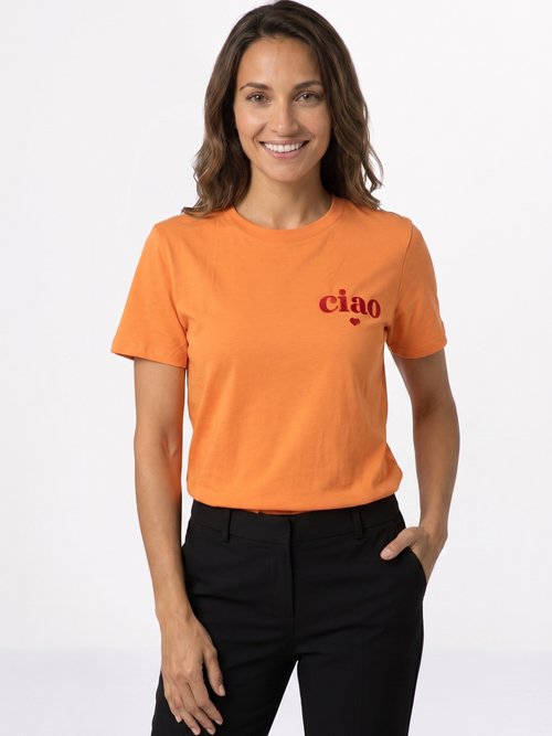 T-shirt col rond broderie Ciao et coeur Femme Orange JB-TS0089 FA1