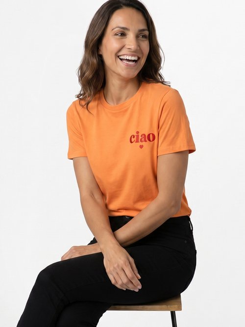T-shirt col rond broderie Ciao et coeur Femme Orange JB-TS0089 MV1