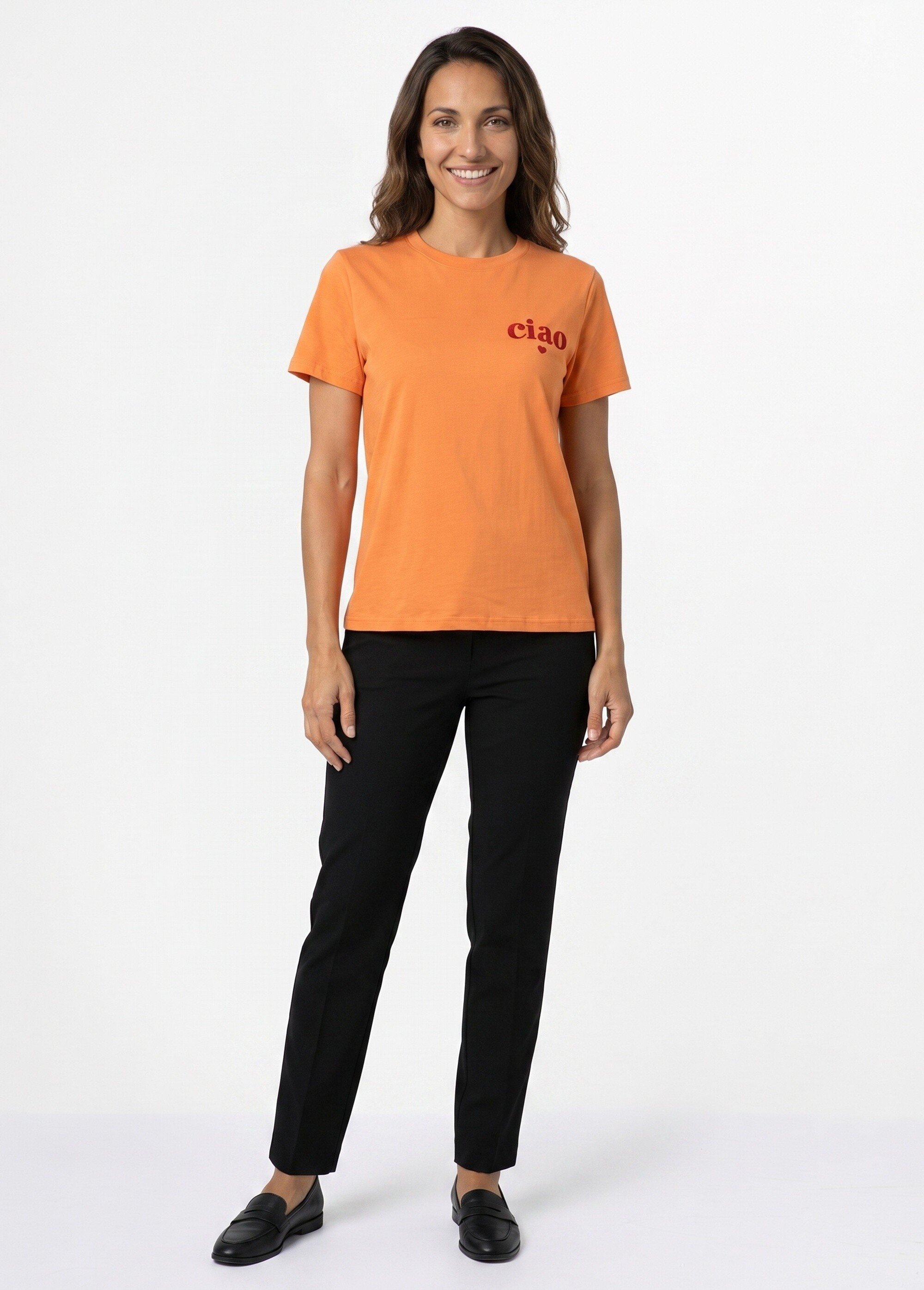 T-shirt col rond broderie Ciao et coeur Femme Orange JB-TS0089 SI1