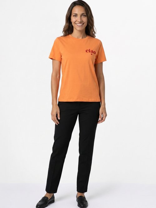 T-shirt col rond broderie Ciao et coeur Femme Orange JB-TS0089 SI1
