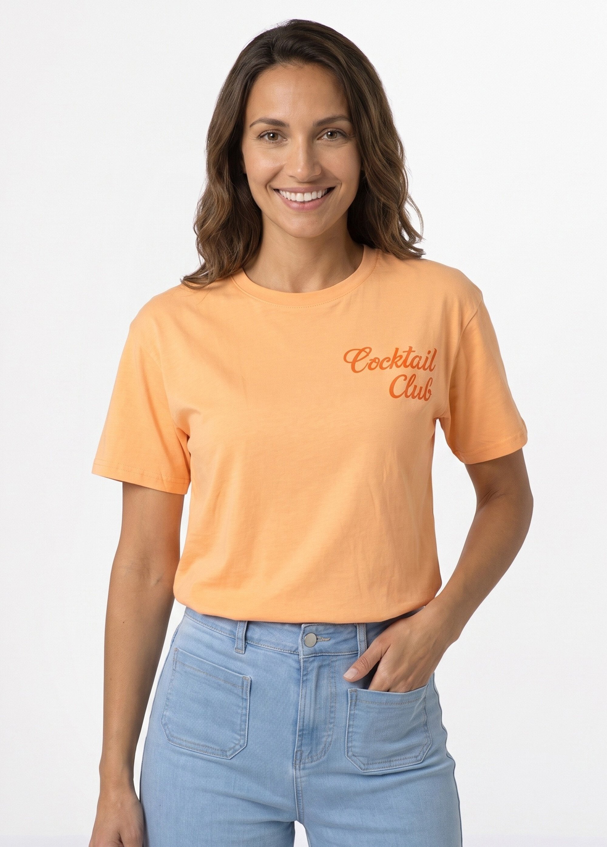 T-shirt col rond print Cocktail Club Femme Orange JB-TS0087 FA1