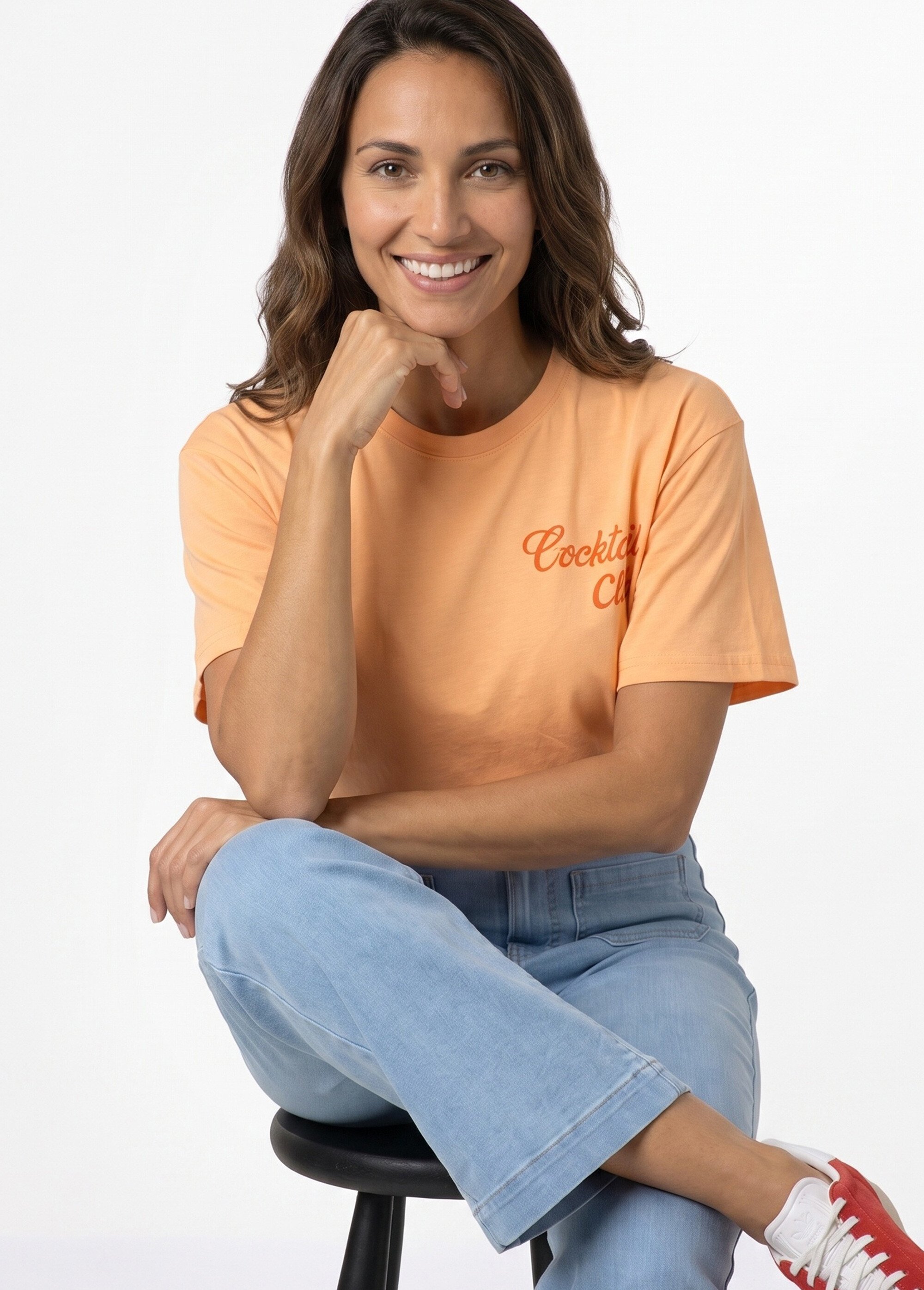 T-shirt col rond print Cocktail Club Femme Orange JB-TS0087 MV1