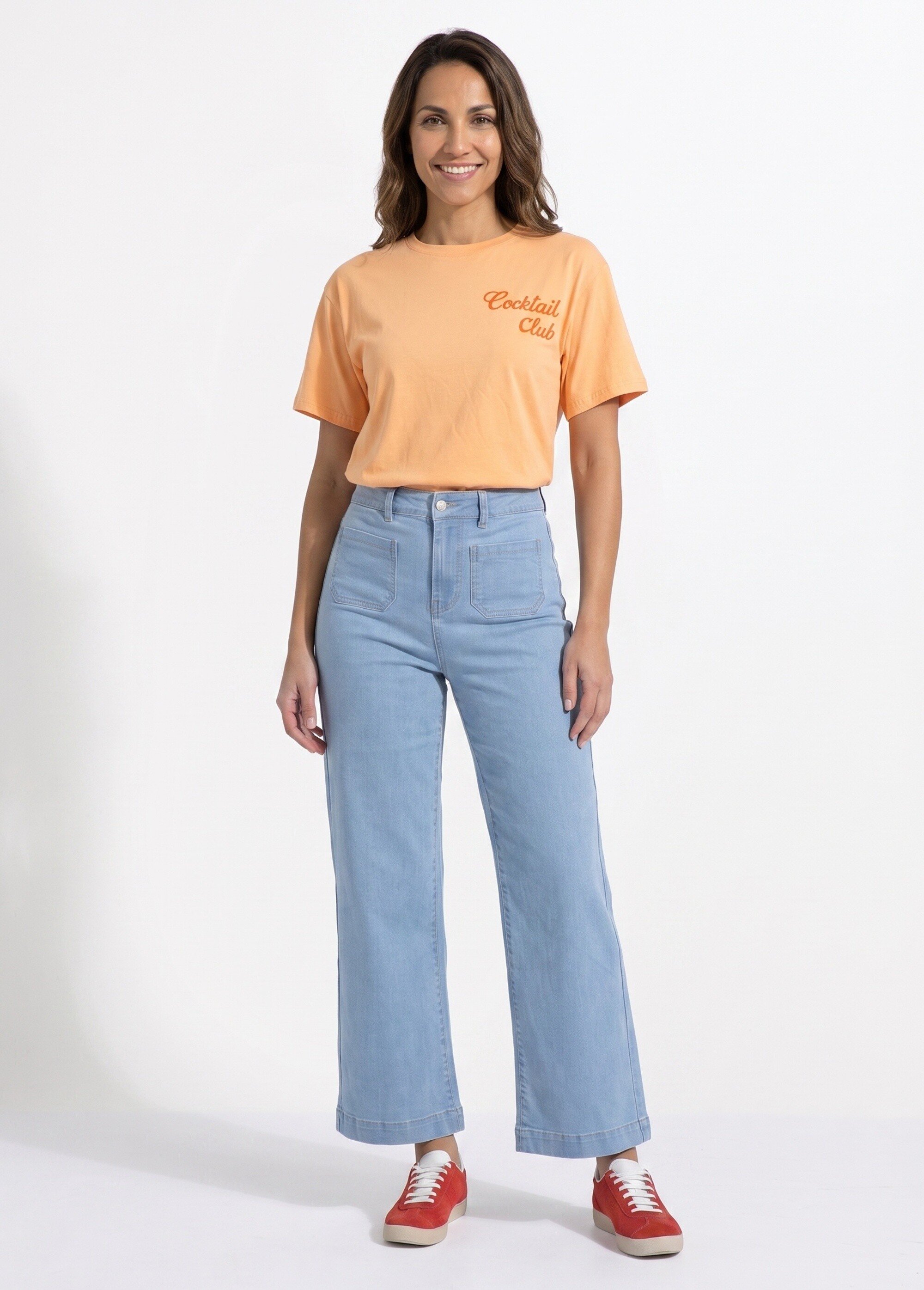 T-shirt col rond print Cocktail Club Femme Orange JB-TS0087 SI1