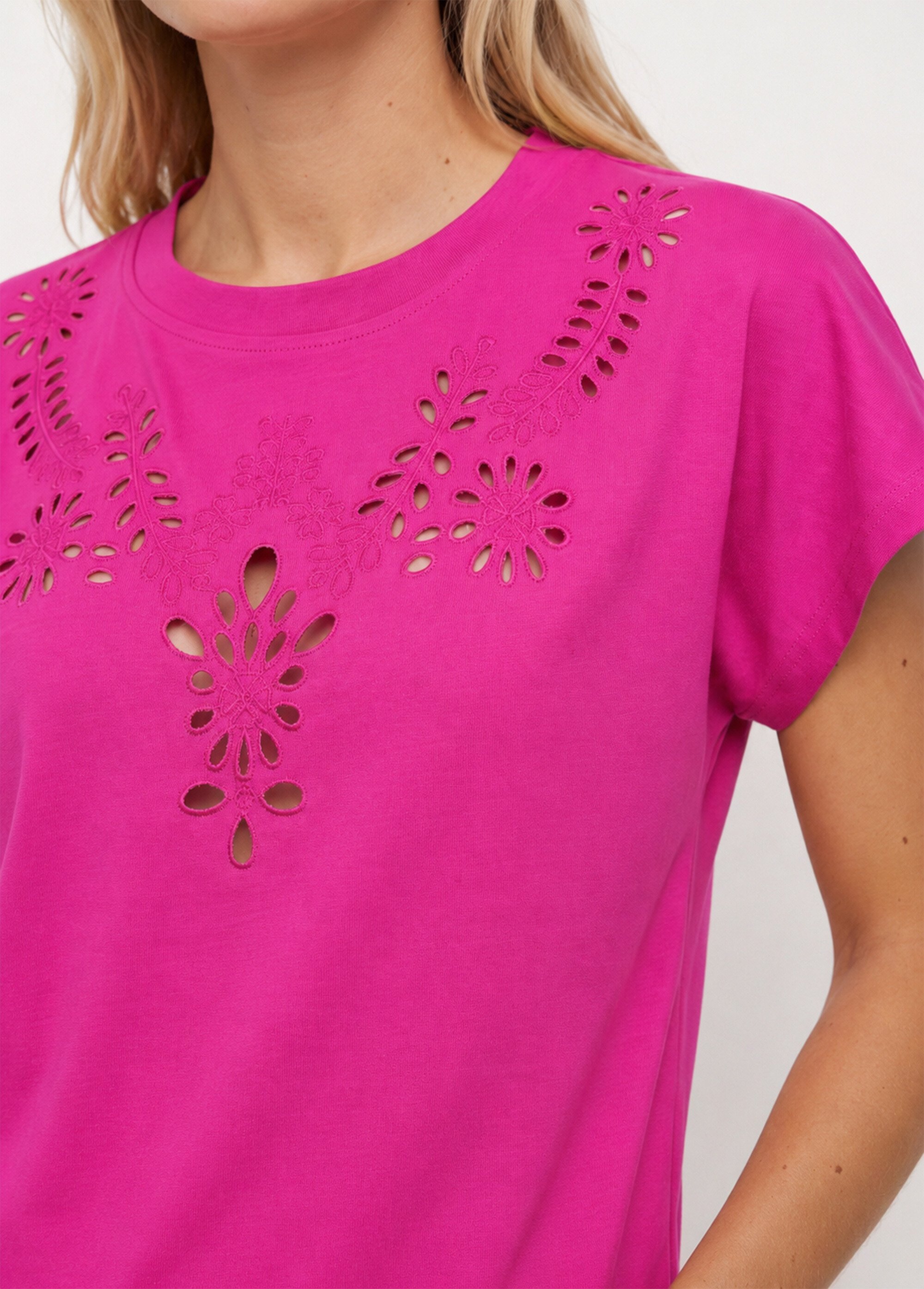 T-shirt coton encolure broderie anglaise Femme Violet JB-TS0070 DE1