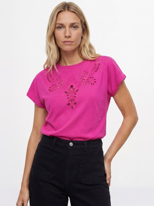 T-shirt coton encolure broderie anglaise Femme Violet JB-TS0070 FA1