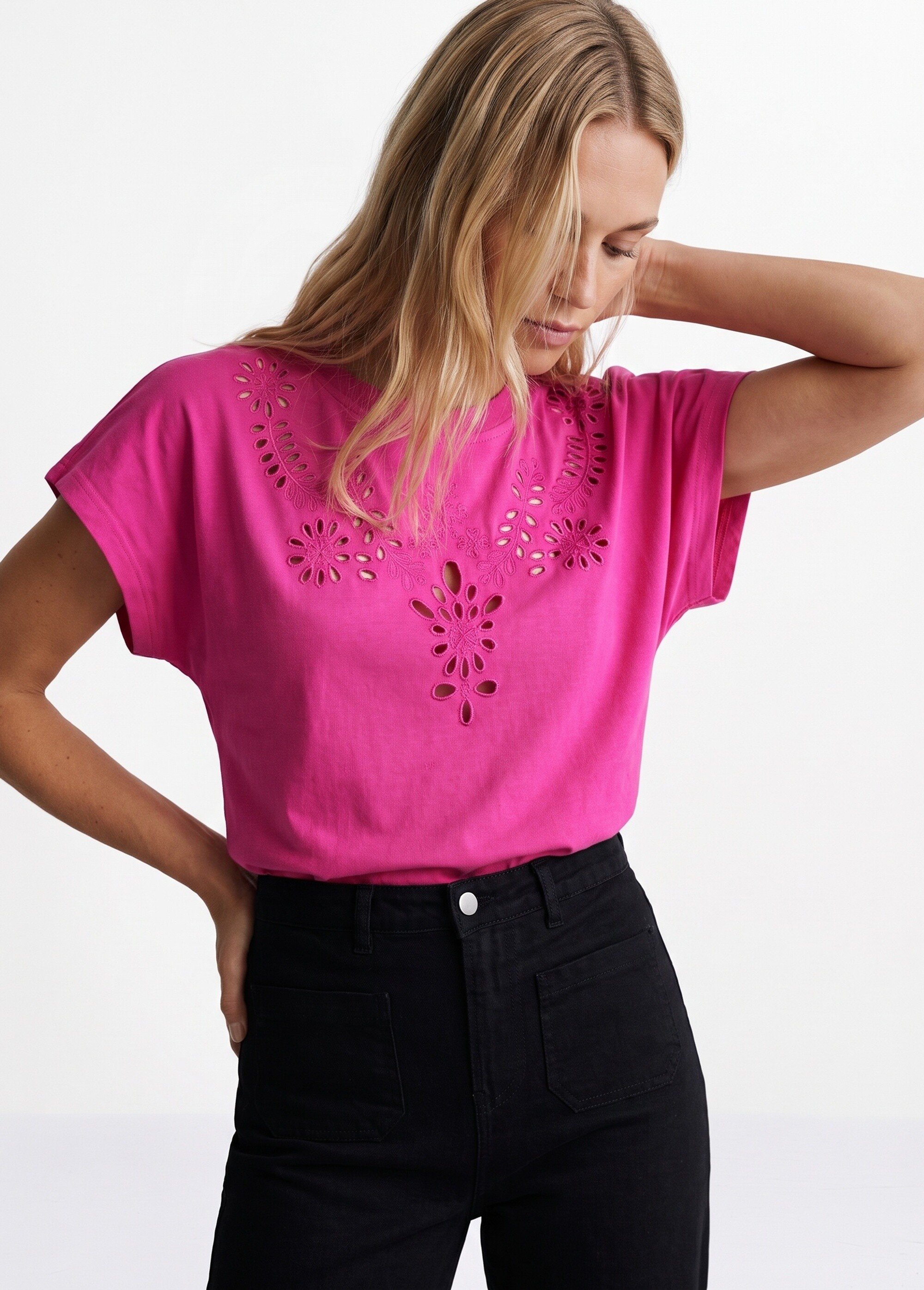 T-shirt coton encolure broderie anglaise Femme Violet JB-TS0070 MV1