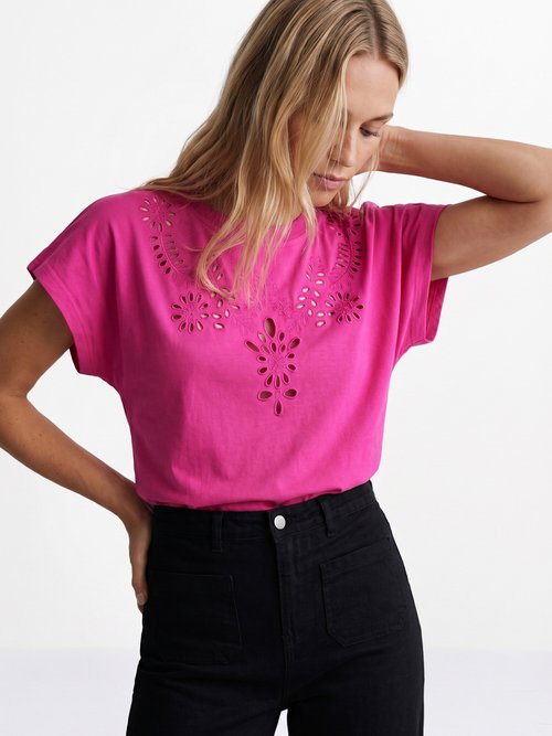 T-shirt coton encolure broderie anglaise Femme Violet JB-TS0070 MV1