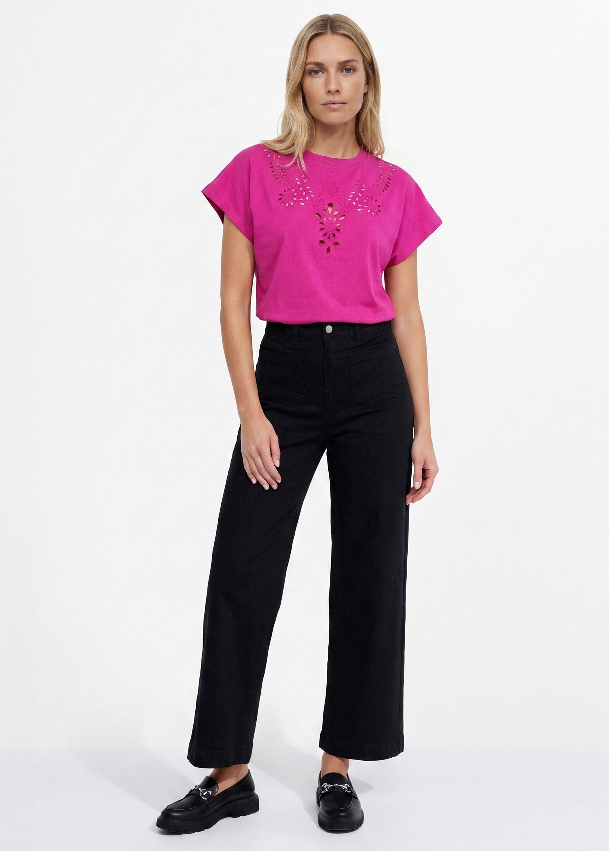 T-shirt coton encolure broderie anglaise Femme Violet JB-TS0070 SI1