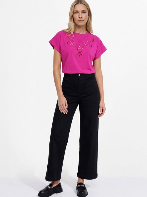 T-shirt coton encolure broderie anglaise Femme Violet JB-TS0070 SI1